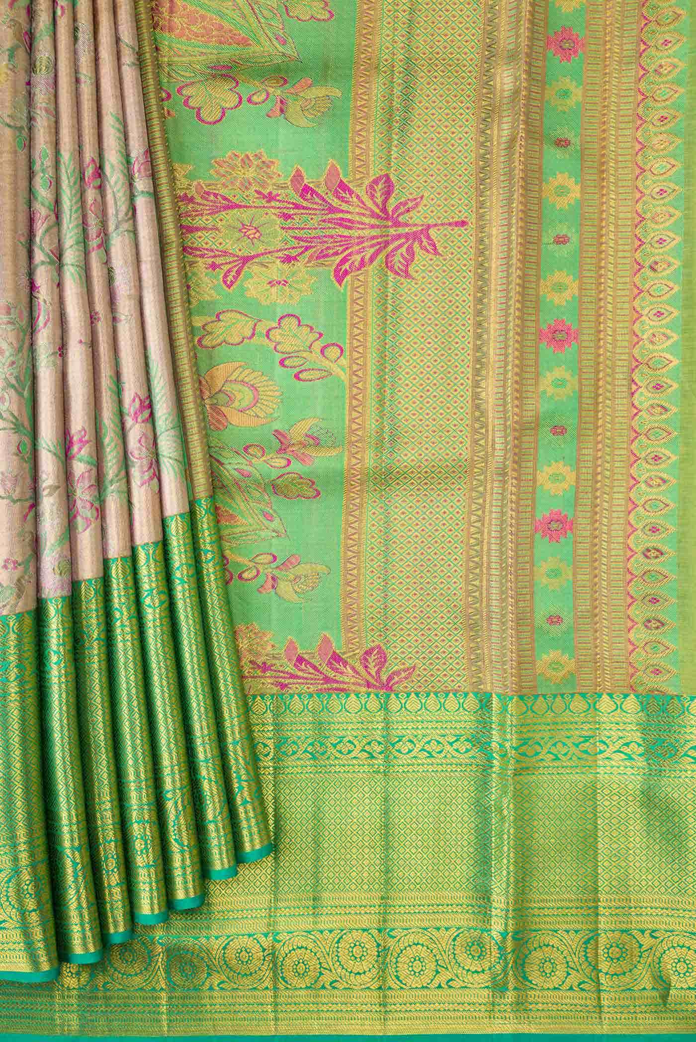 Rose Gold Dual Tone Kanchipuram Tissue Silk Saree - Image 2