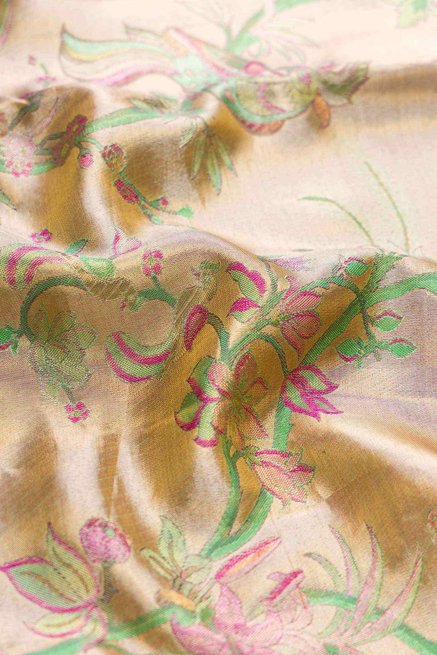 Rose Gold Dual Tone Kanchipuram Tissue Silk Saree - Image 3