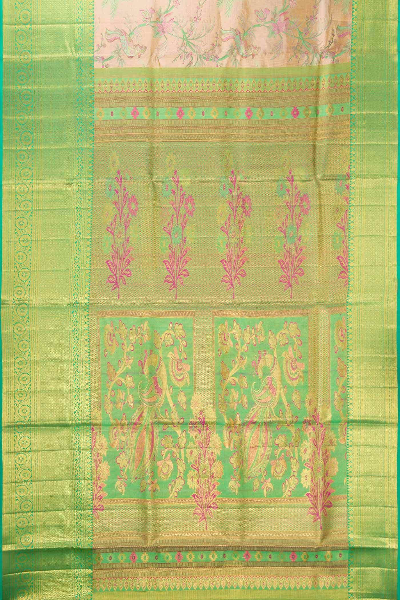 Rose Gold Dual Tone Kanchipuram Tissue Silk Saree - Image 4