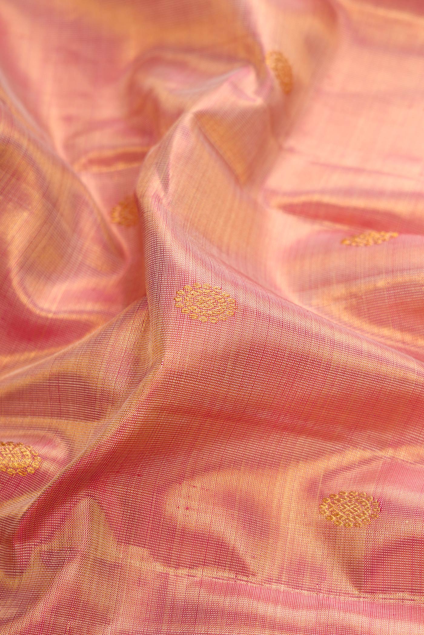 Rose Gold Dual Tone Kanchipuram Tissue Silk Saree - Image 2