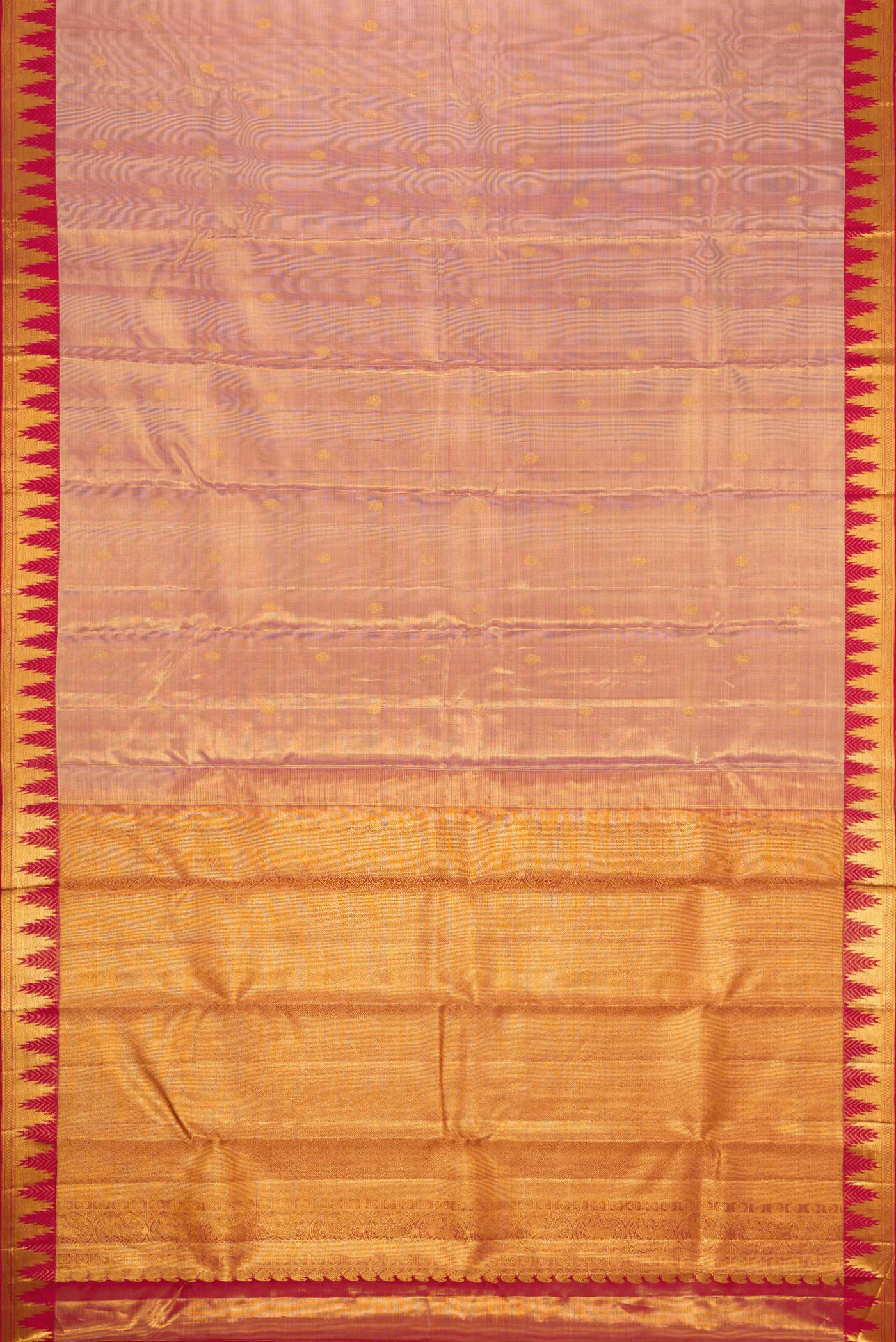 Rose Gold Dual Tone Kanchipuram Tissue Silk Saree - Image 6