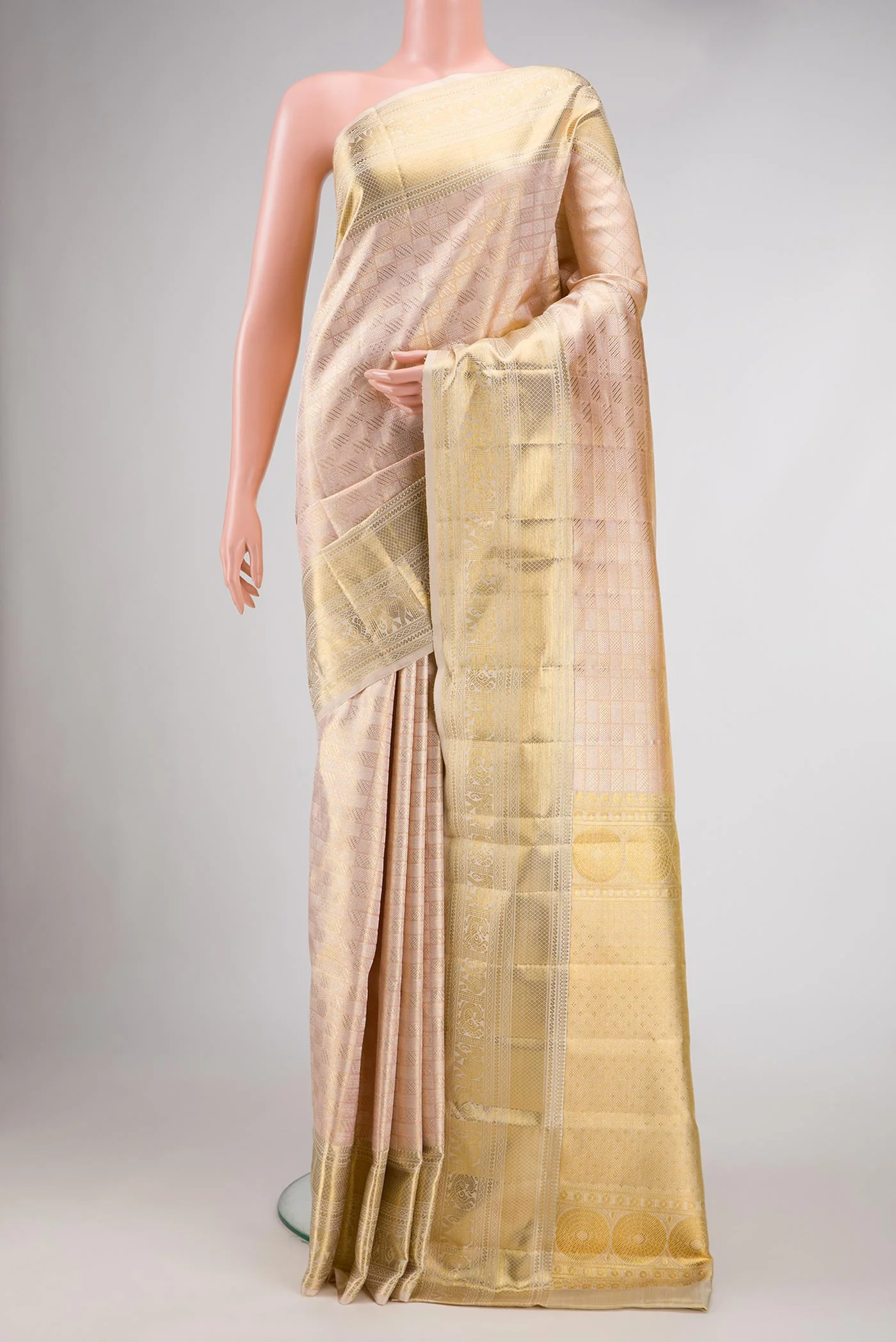 Rose Gold with Gold Color Kanjivaram Tissue Silk Saree