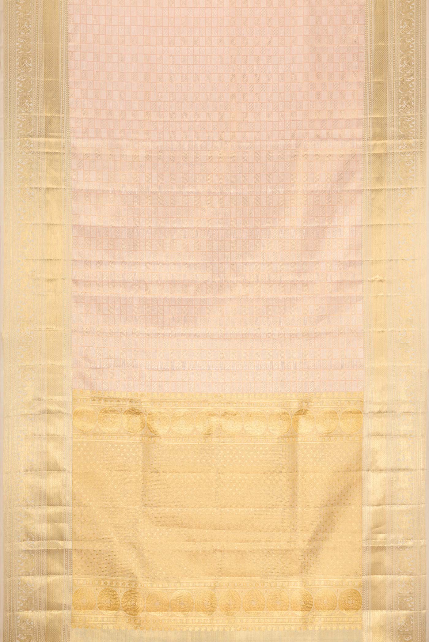 Rose Gold with Gold Color Kanjivaram Tissue Silk Saree - Image 6