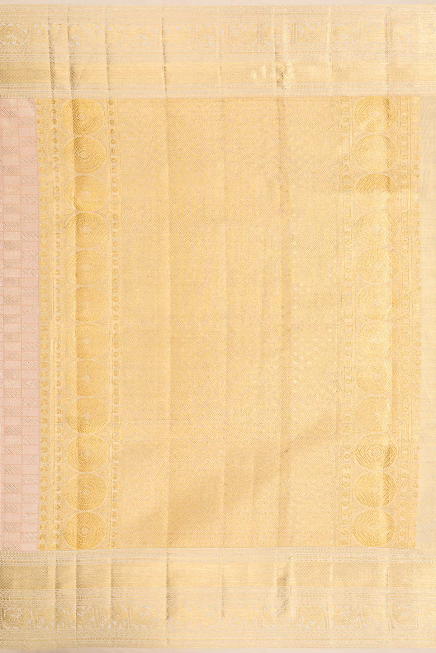 Rose Gold with Gold Color Kanjivaram Tissue Silk Saree - Image 7
