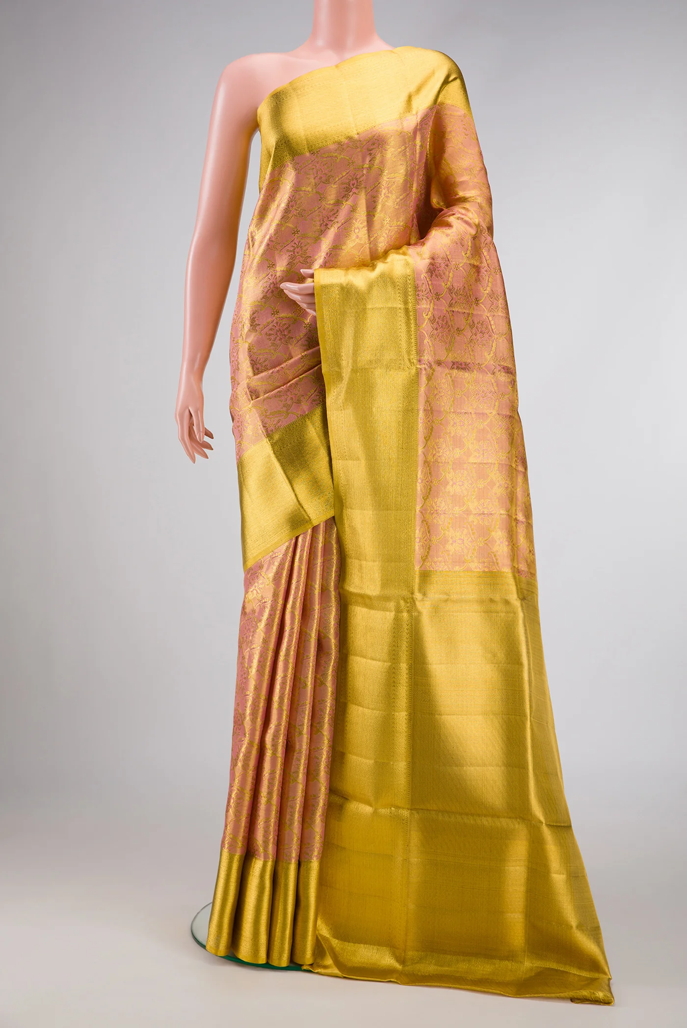 Coral Dual Tone Kanjivaram Tissue Silk Saree
