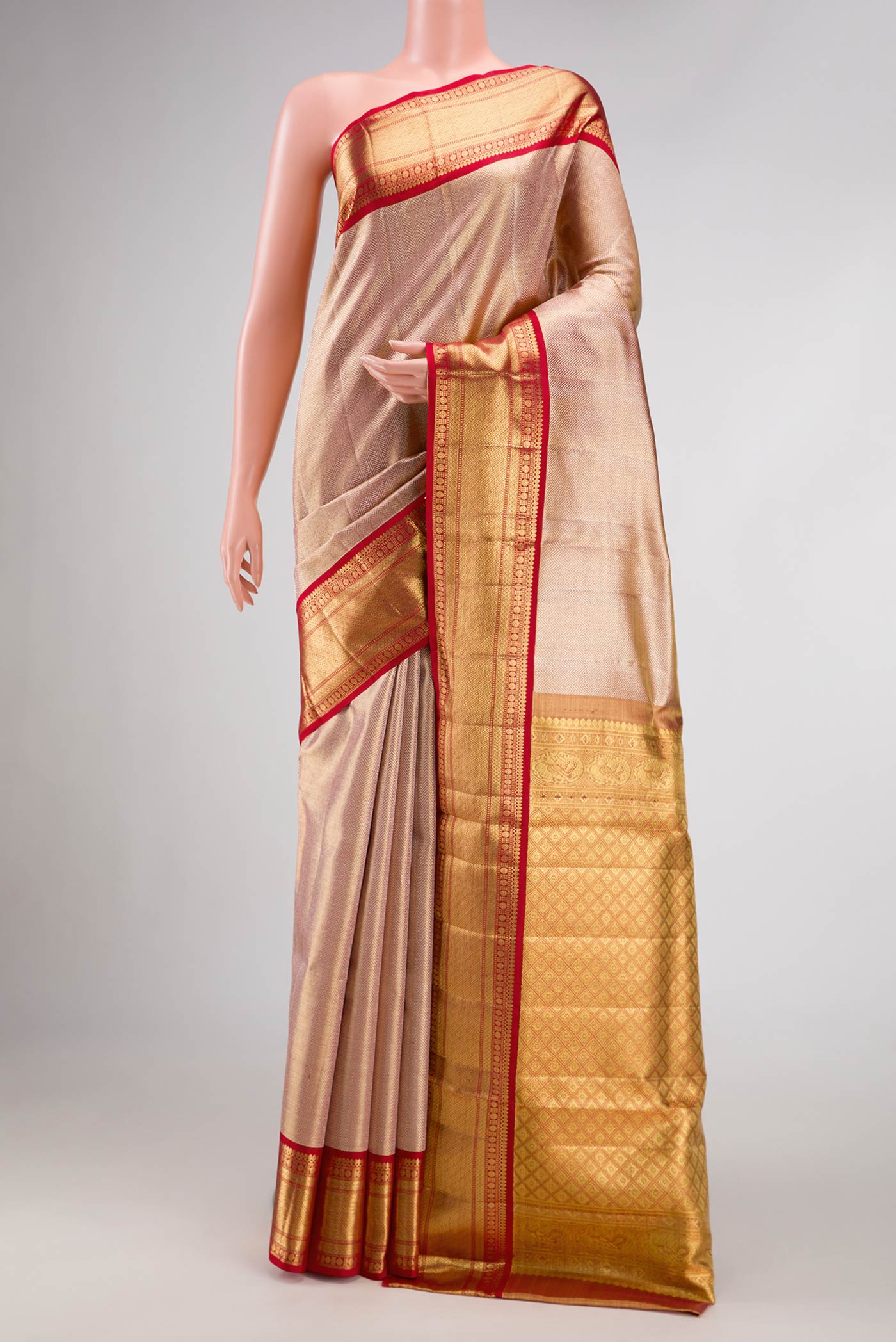 Rose Gold Dual Tone Kanjivaram Tissue Silk Saree
