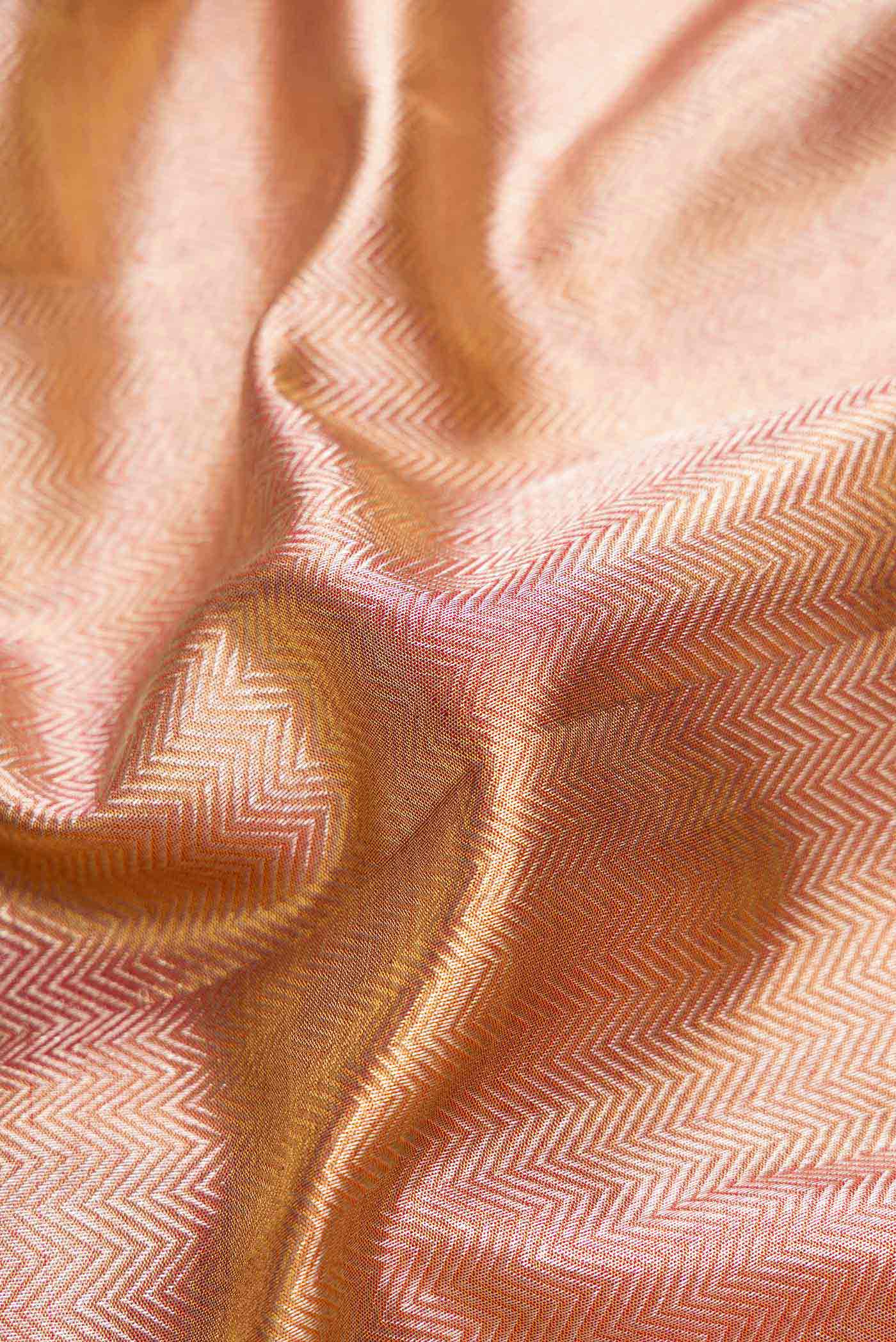 Rose Gold Dual Tone Kanjivaram Tissue Silk Saree - Image 2