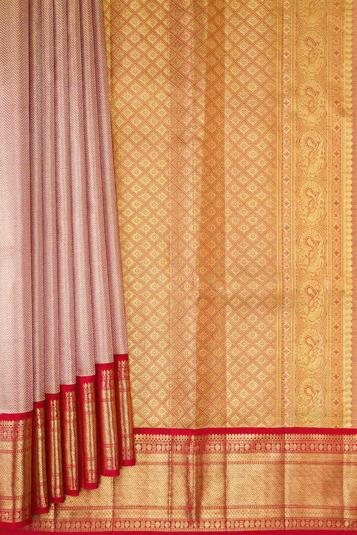 Rose Gold Dual Tone Kanjivaram Tissue Silk Saree - Image 4