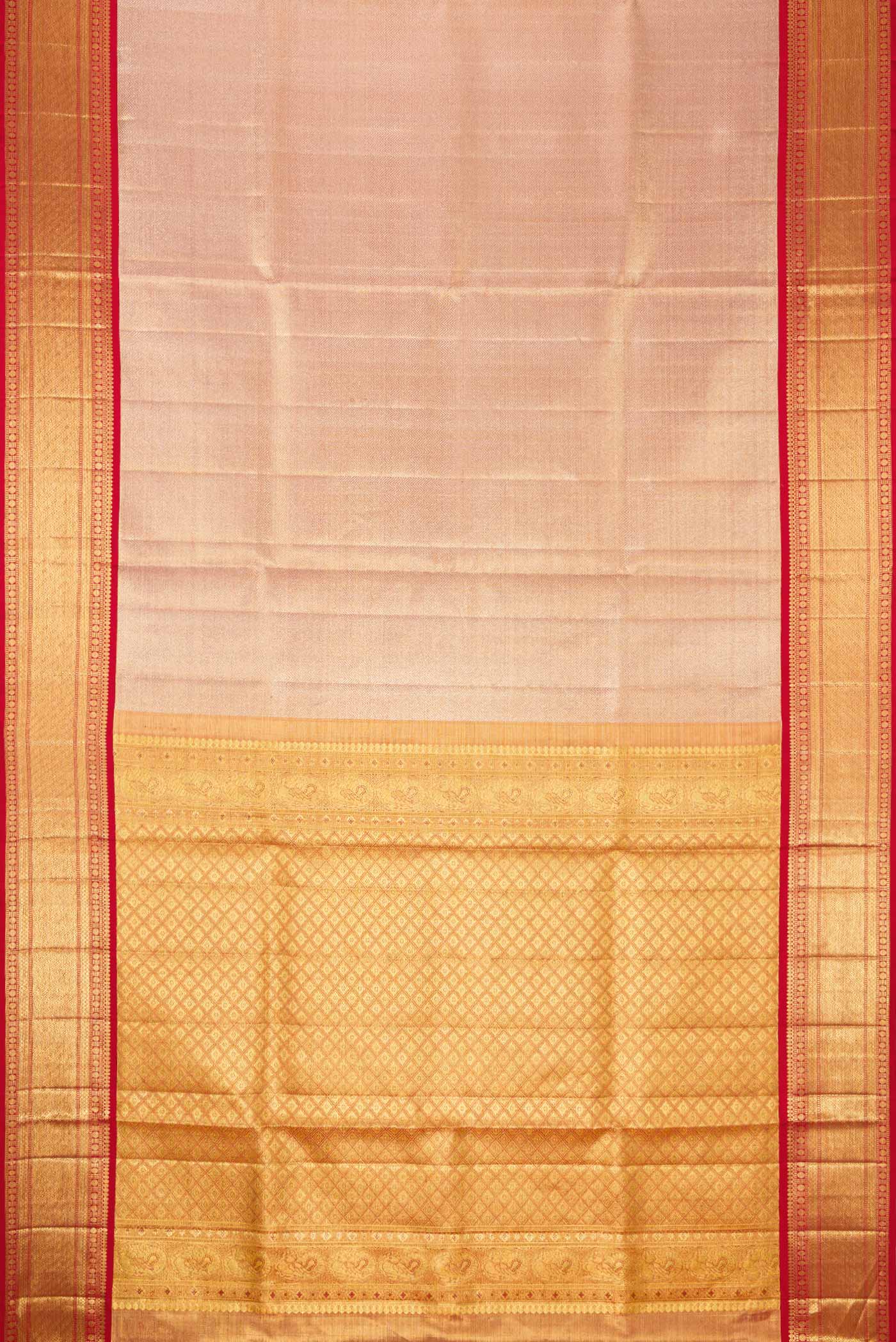 Rose Gold Dual Tone Kanjivaram Tissue Silk Saree - Image 6