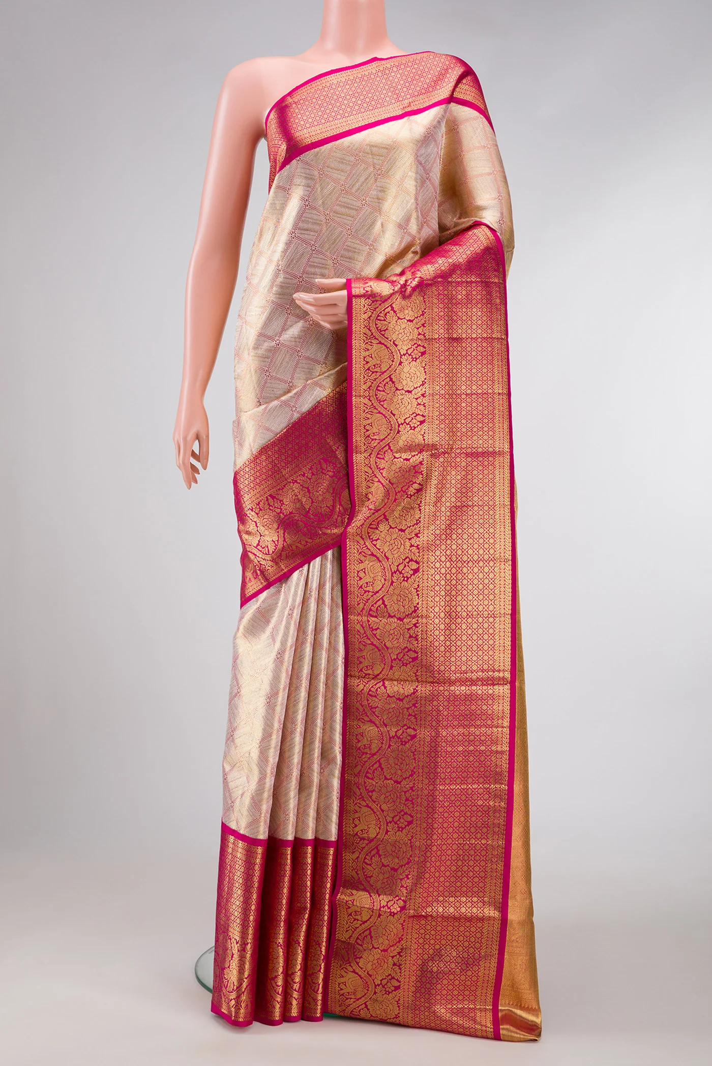 Rose Gold Dual Tone Kanjivaram Tissue Silk Saree