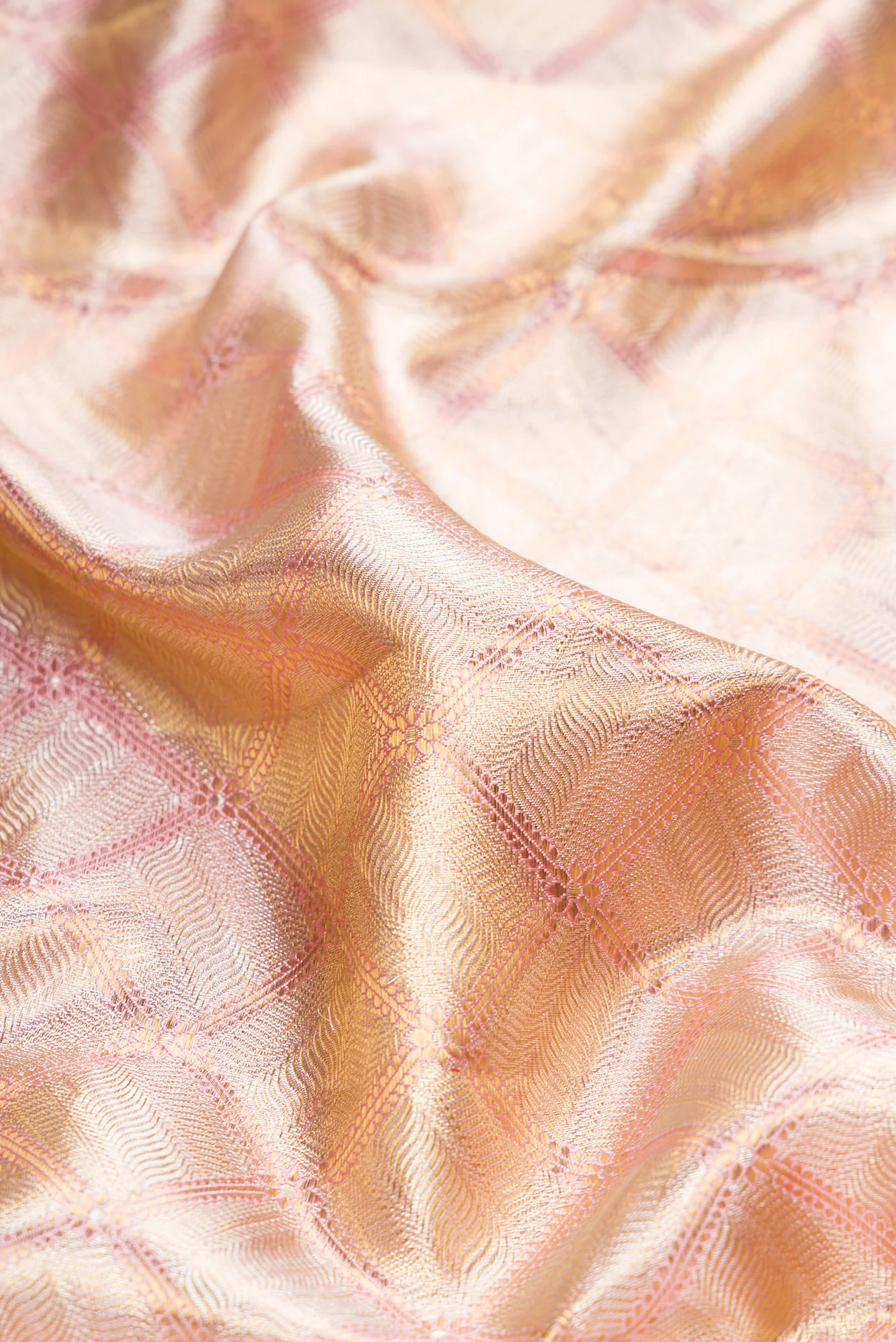 Rose Gold Dual Tone Kanjivaram Tissue Silk Saree - Image 2