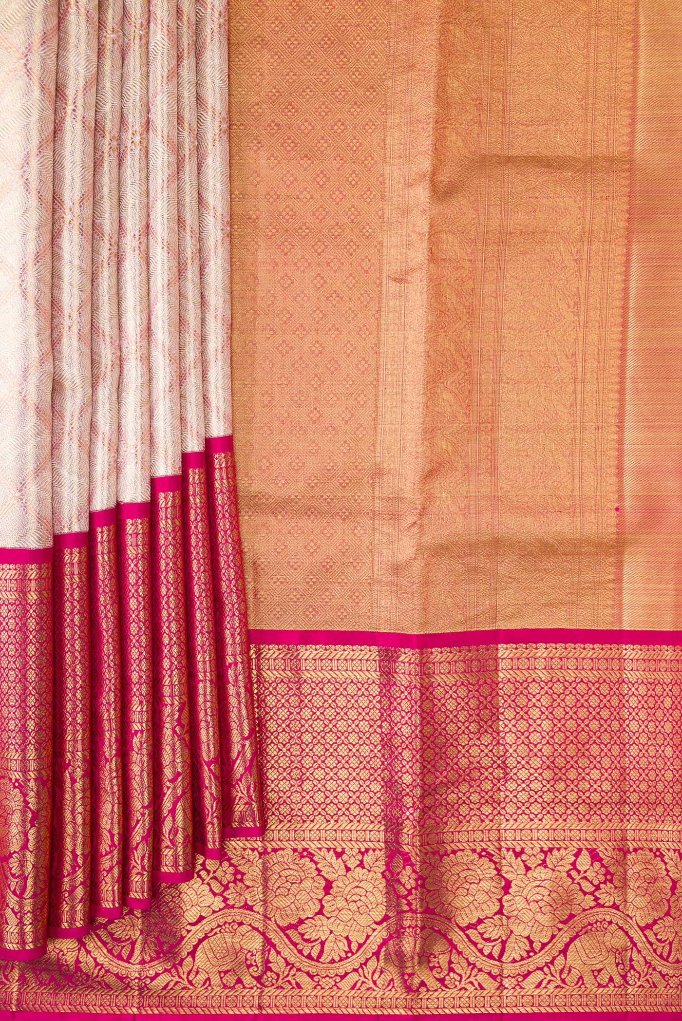 Rose Gold Dual Tone Kanjivaram Tissue Silk Saree - Image 4