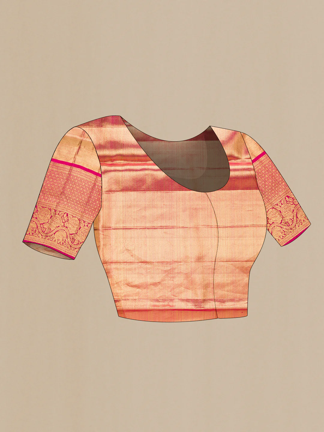 Rose Gold Dual Tone Kanjivaram Tissue Silk Saree - Image 5