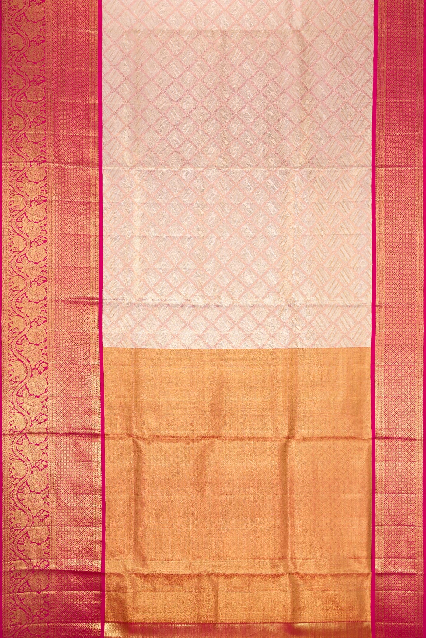 Rose Gold Dual Tone Kanjivaram Tissue Silk Saree - Image 6