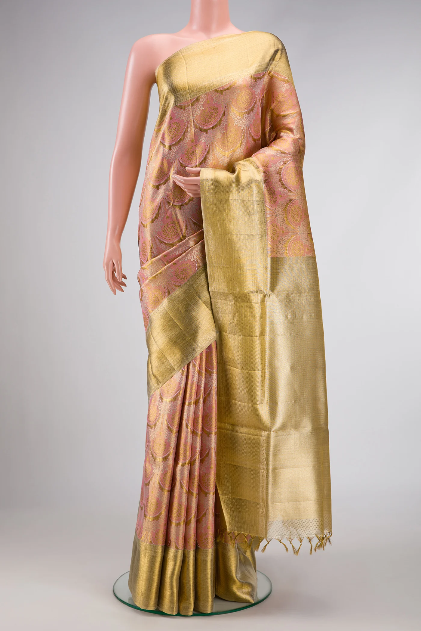 Peach Dual Tone Kanjivaram Tissue Silk Saree