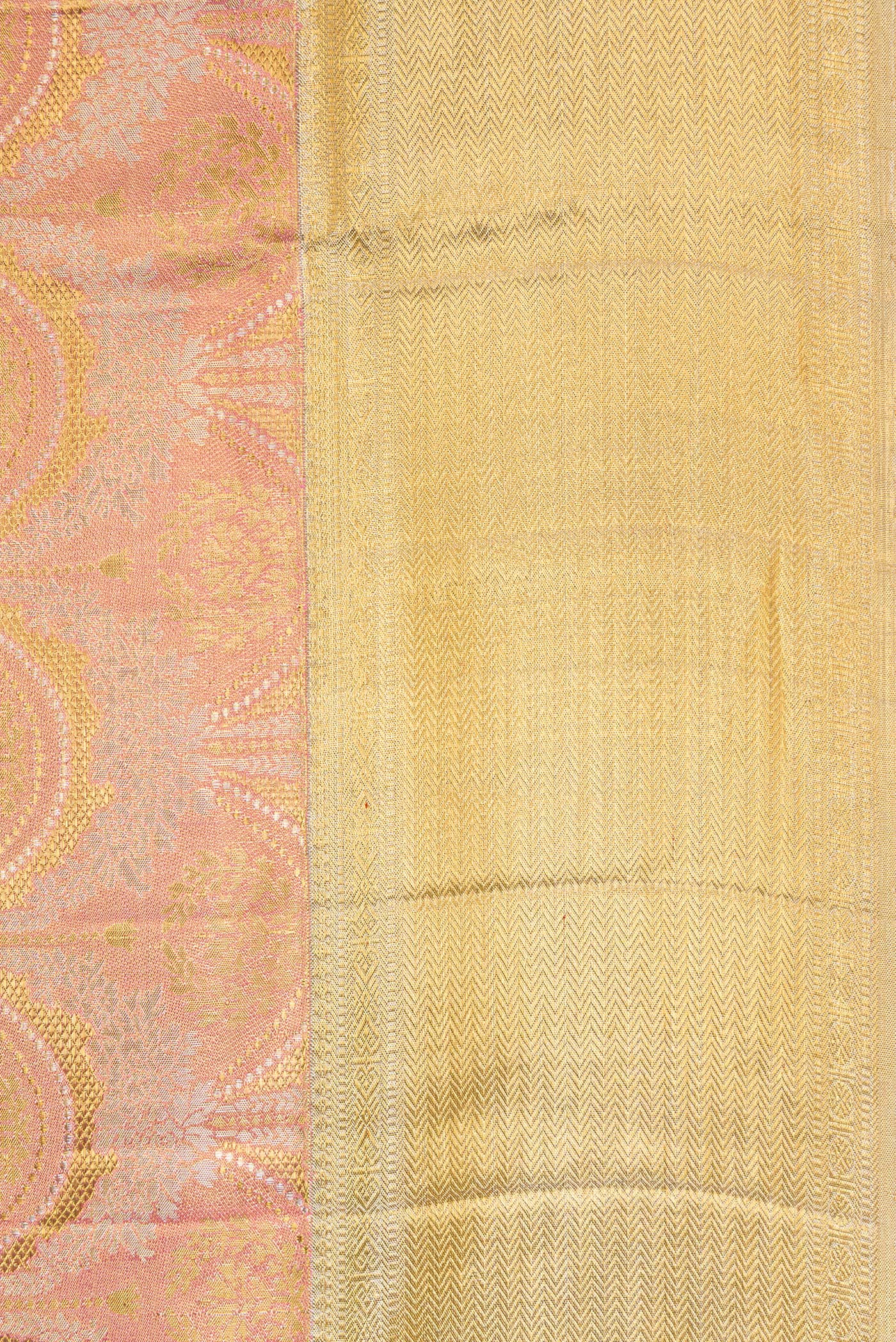 Peach Dual Tone Kanjivaram Tissue Silk Saree - Image 3