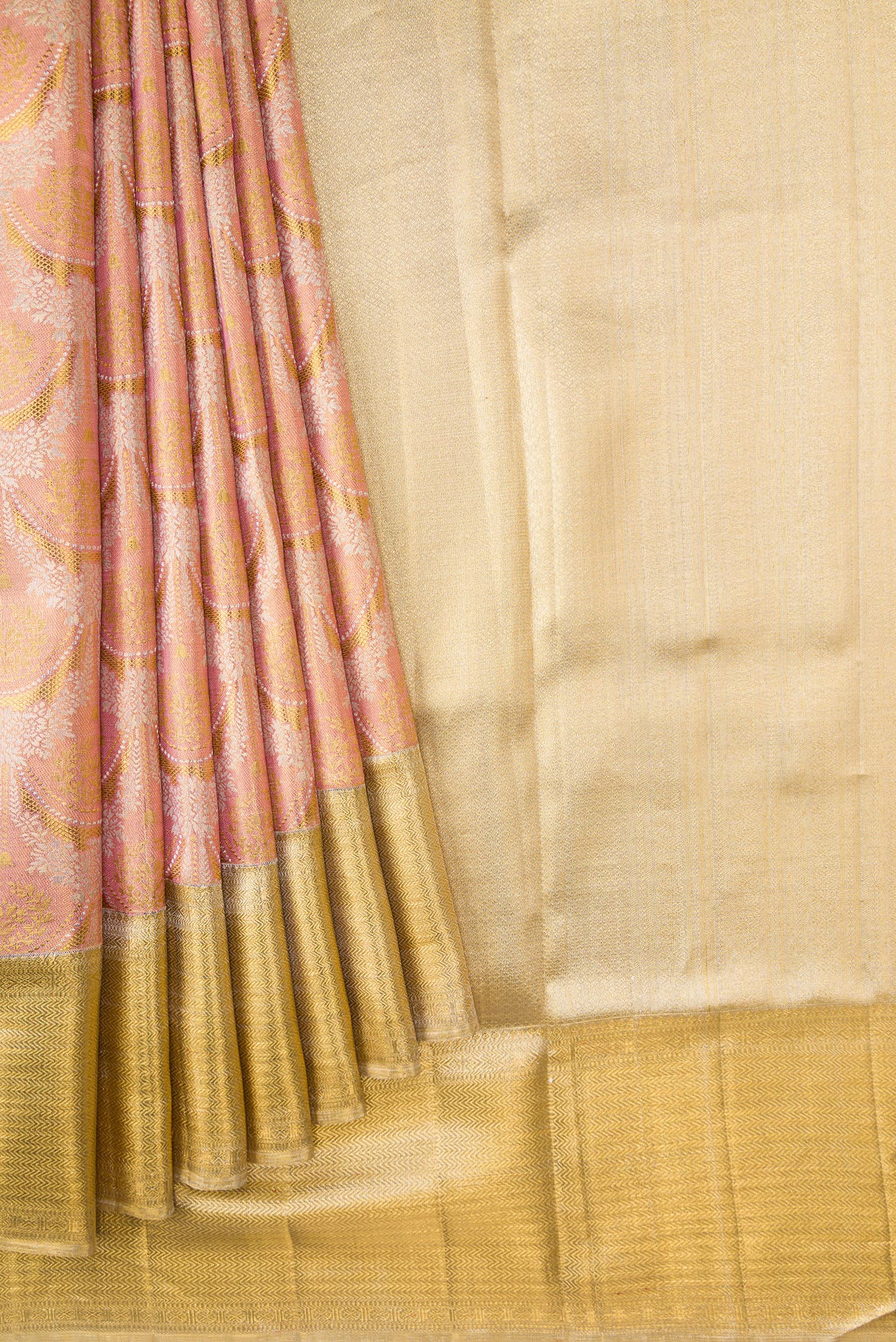 Peach Dual Tone Kanjivaram Tissue Silk Saree - Image 4
