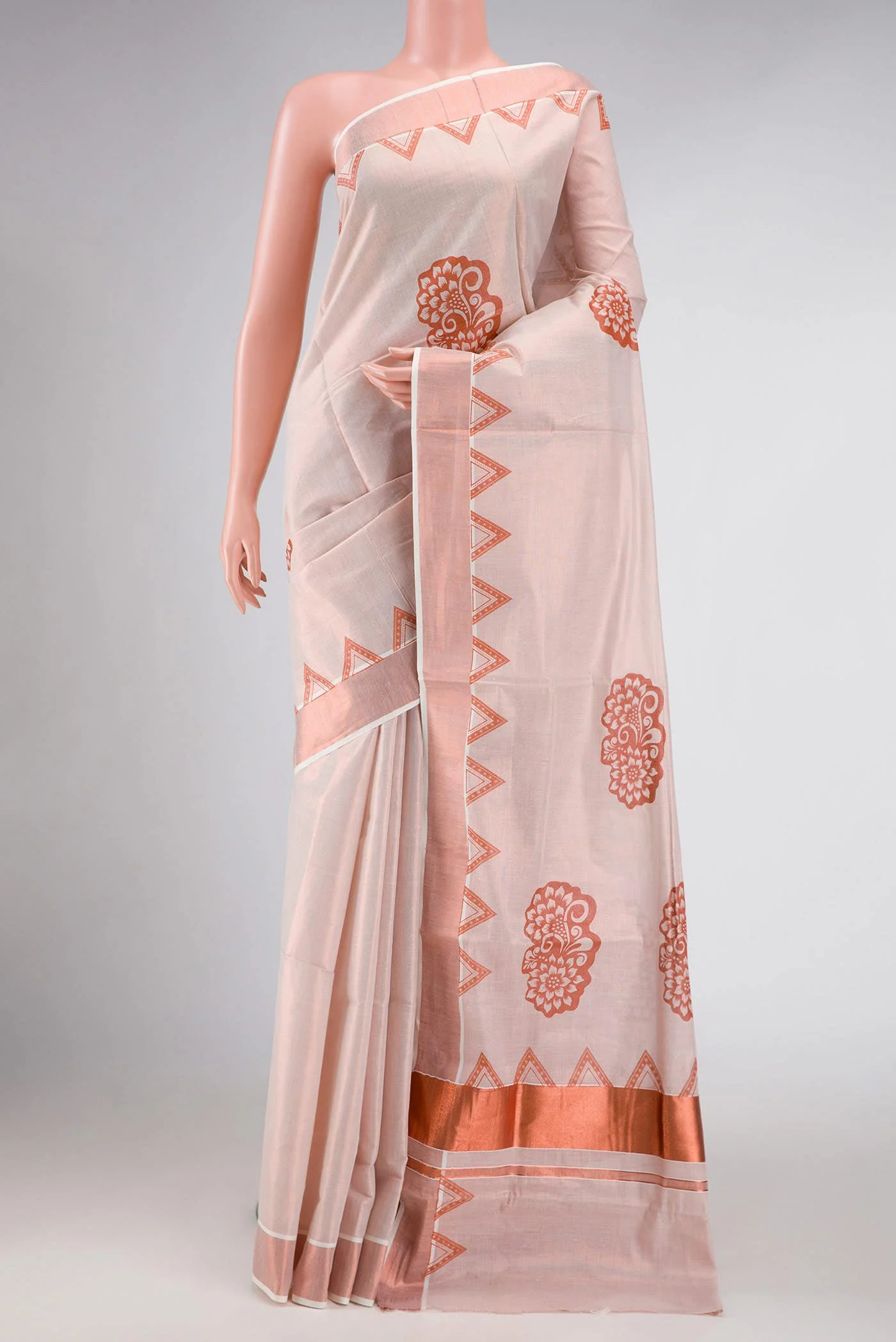 Rose Gold Dual Tone Kerala Cotton Saree