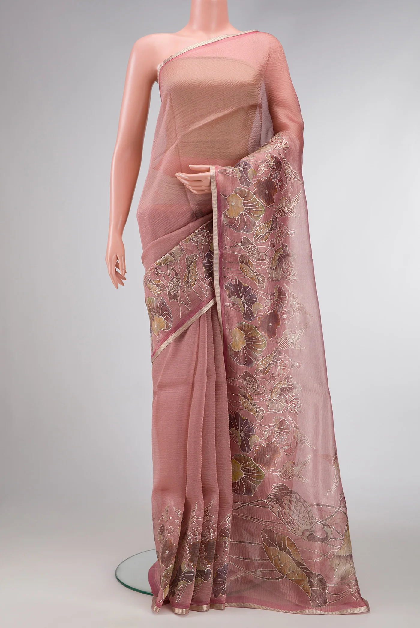 Rose Gold Organza Silk Saree