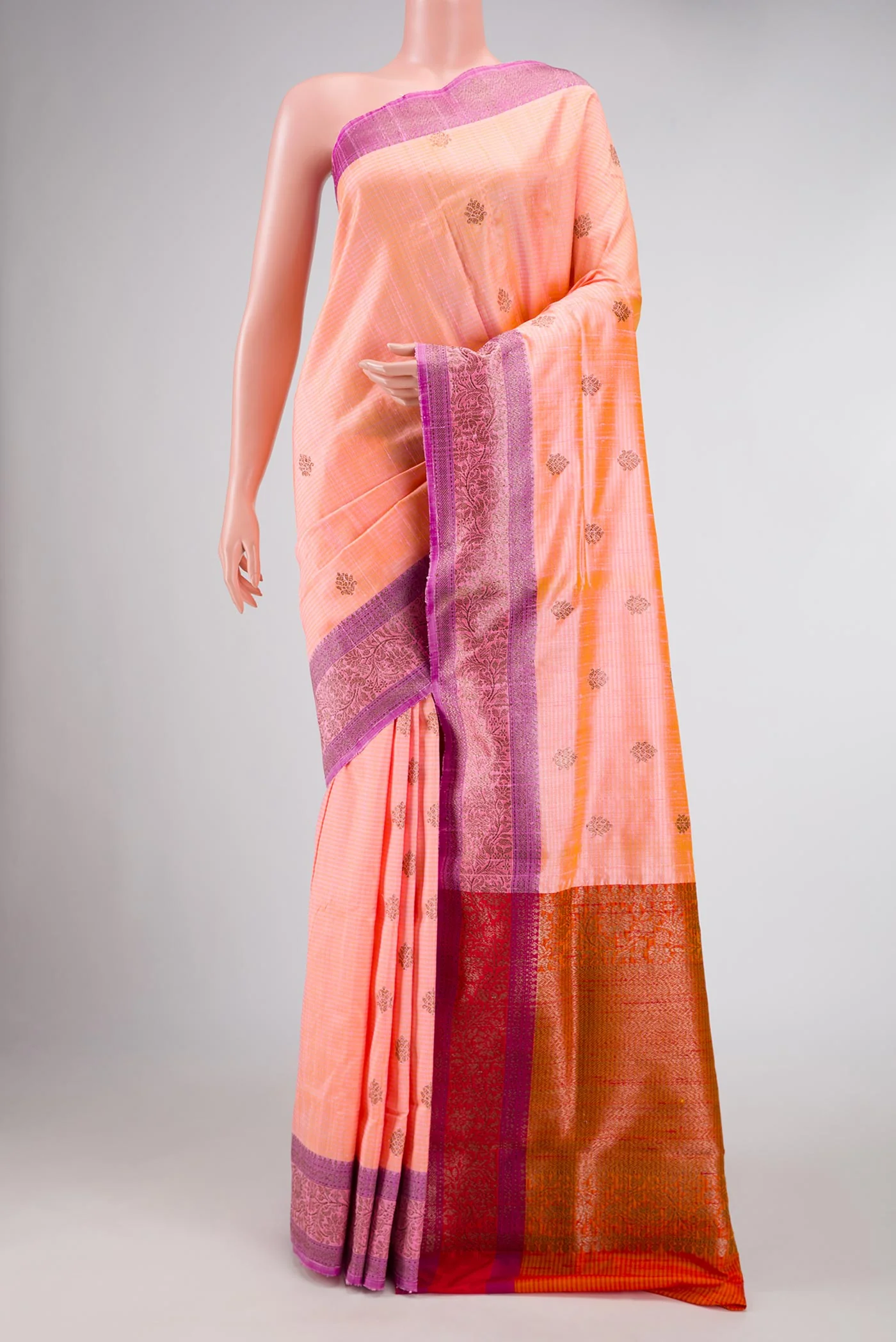 Peach Banarasi Tussar Silk Saree