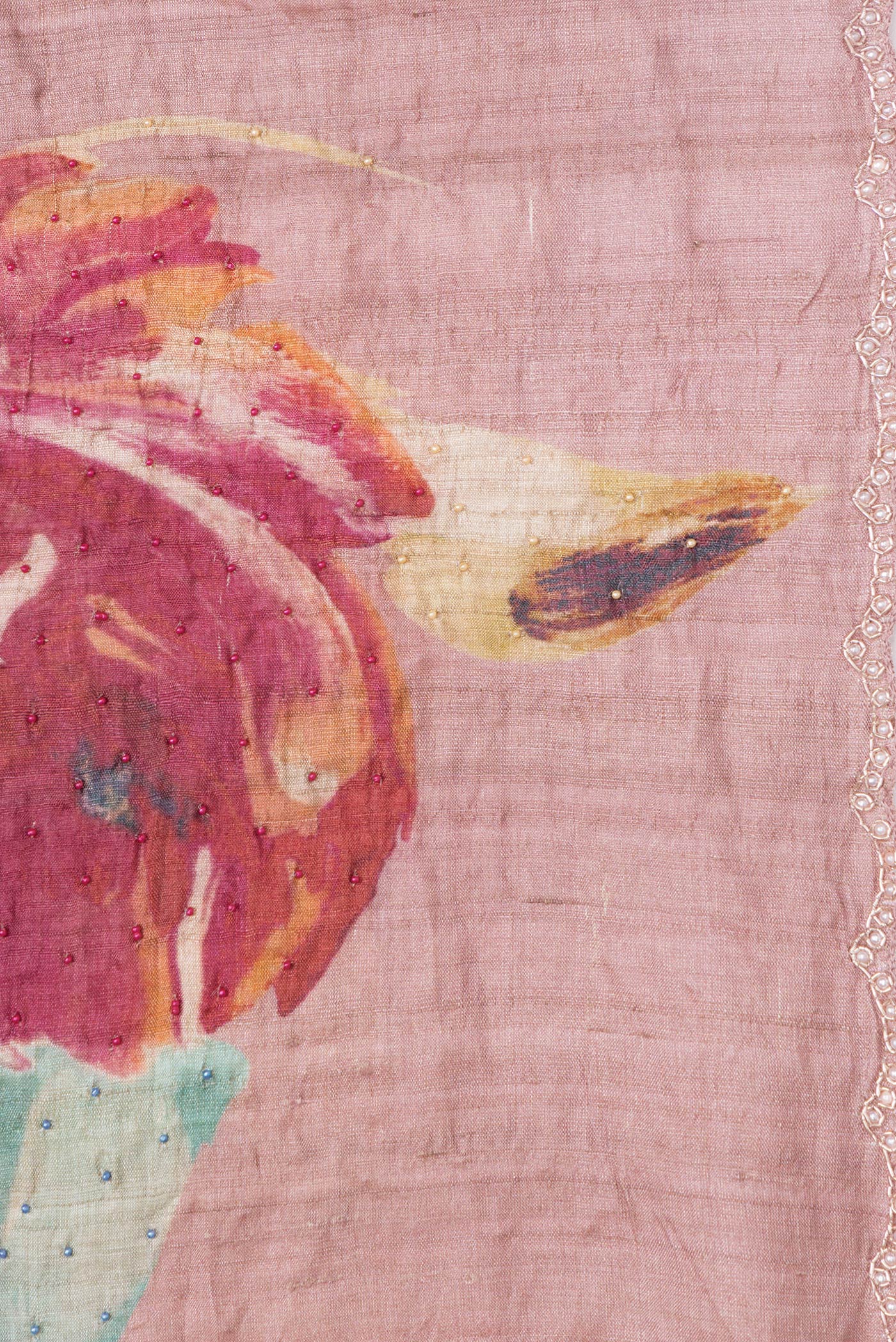Rose Gold Dual Tone Tussar Silk Saree - Image 3