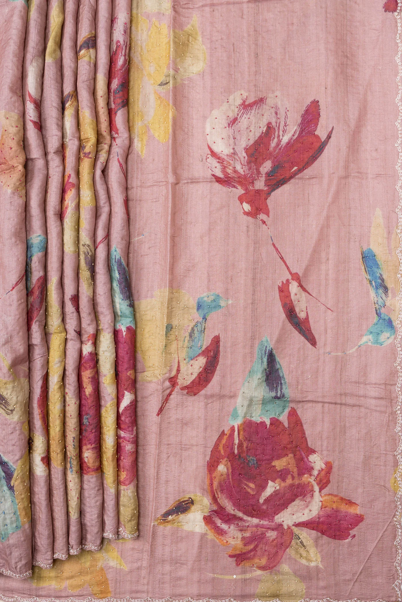 Rose Gold Dual Tone Tussar Silk Saree - Image 4