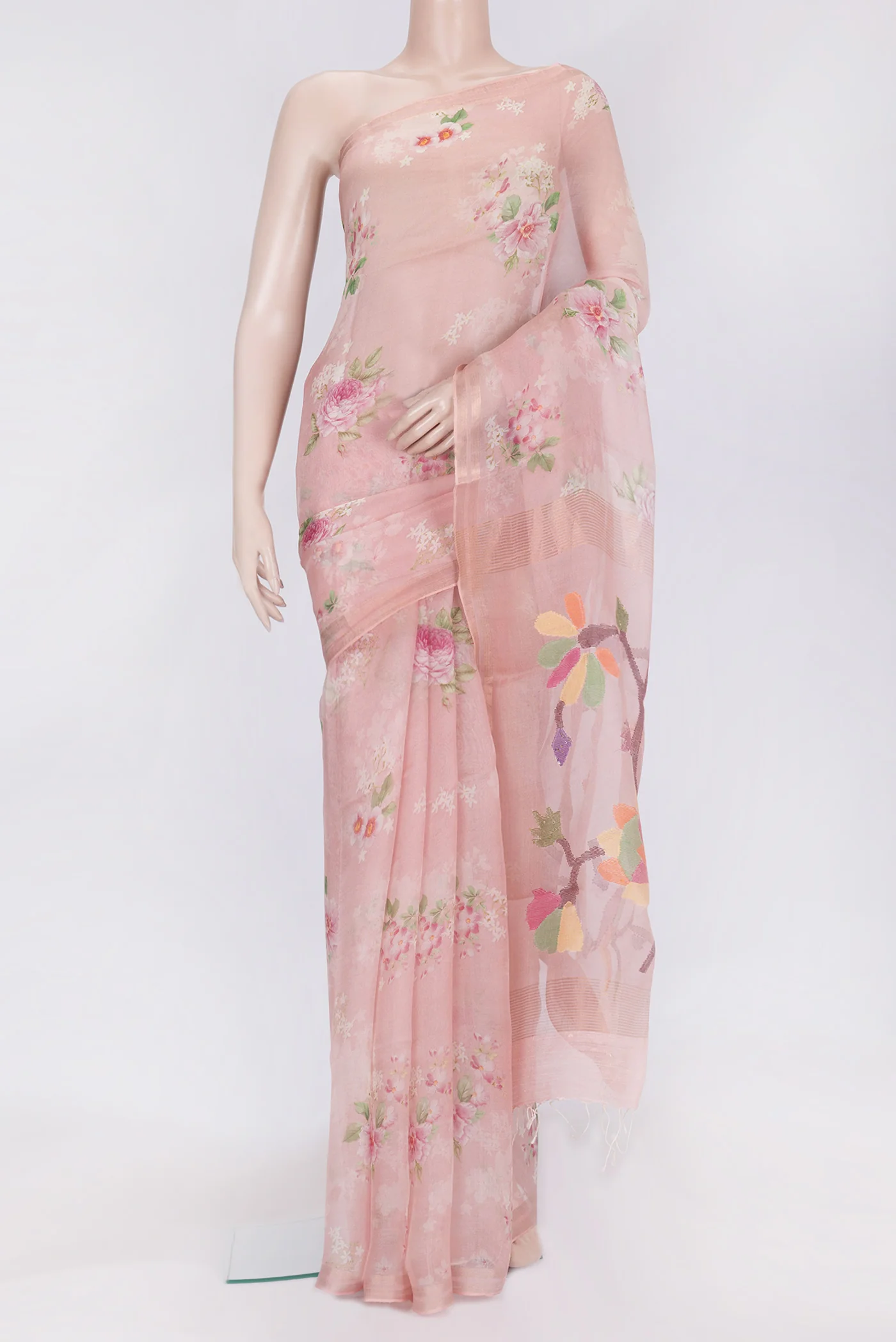 Rose Gold Organza Silk Saree