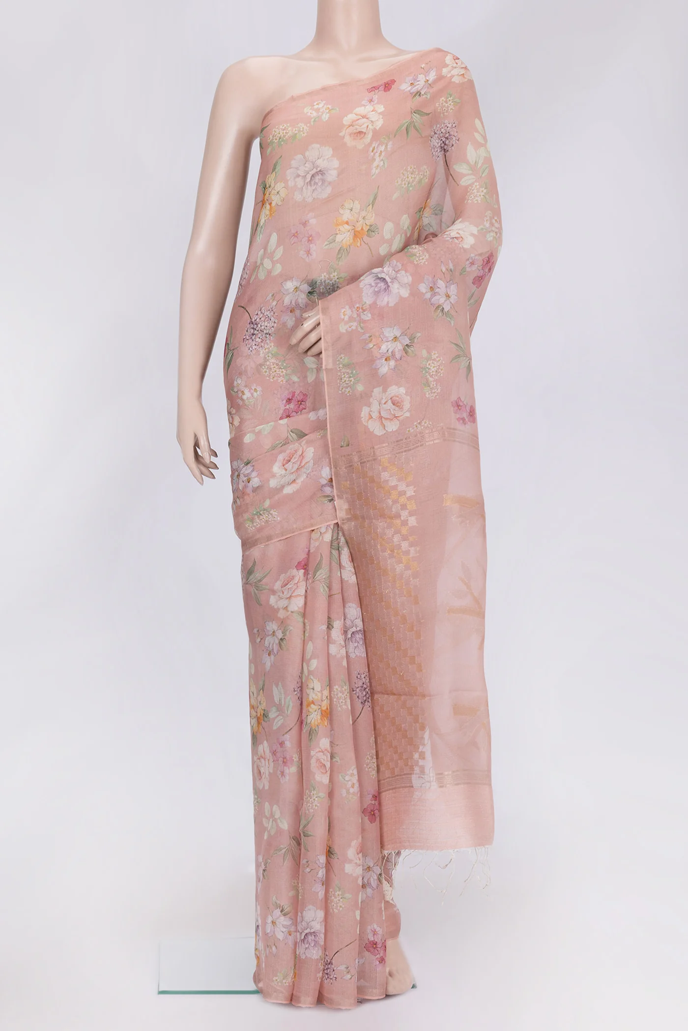 Rose Gold Organza Silk Saree