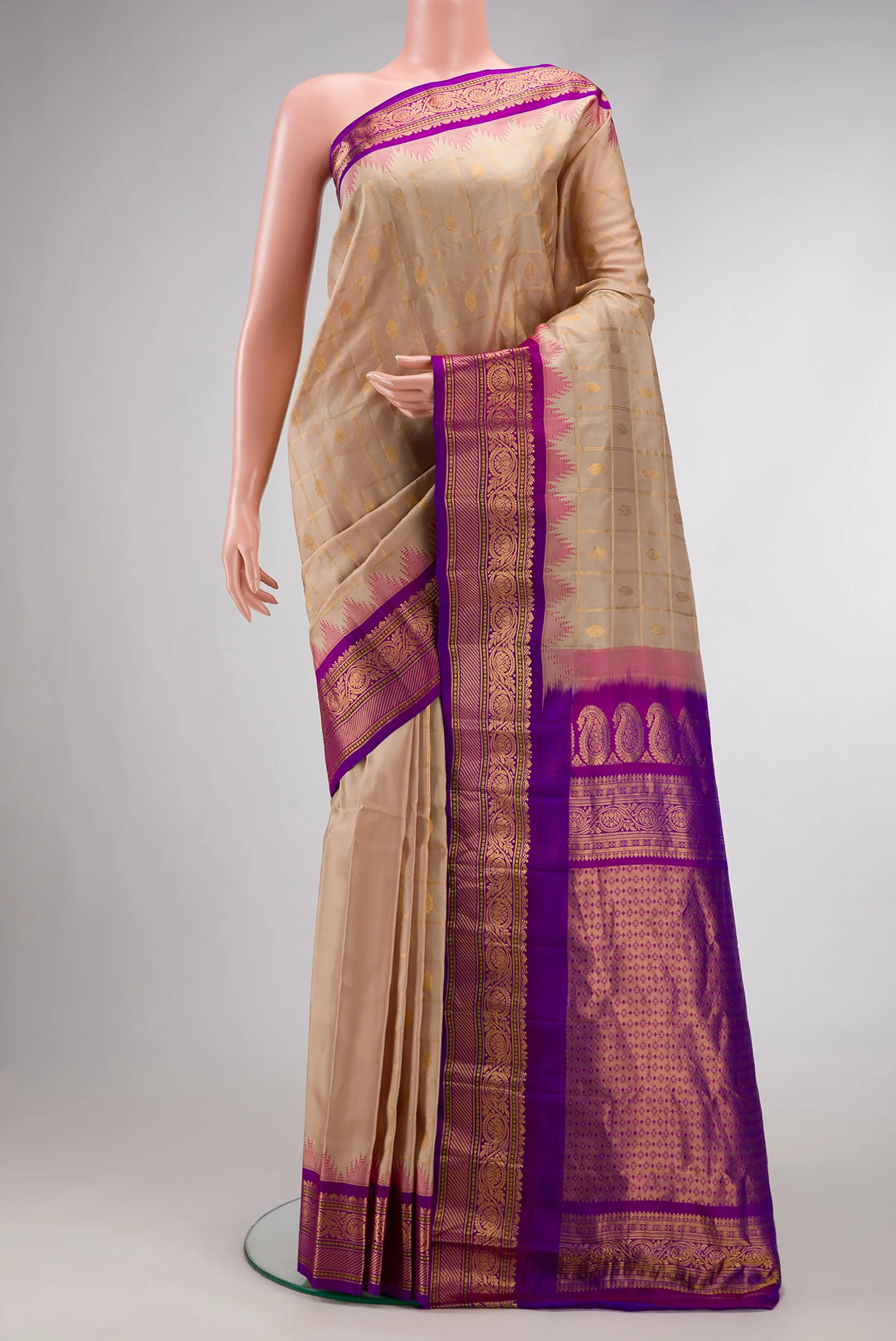 Rose Gold Gadwal Silk Saree