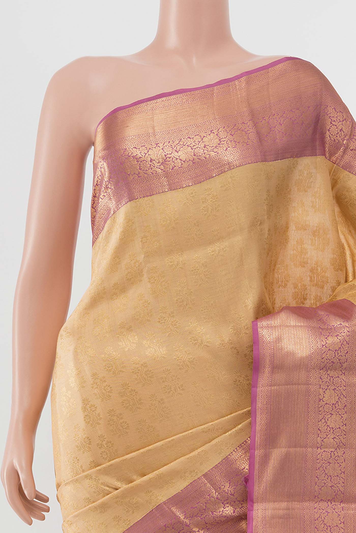 Rose Gold Kanchipuram Silk Saree - Image 2