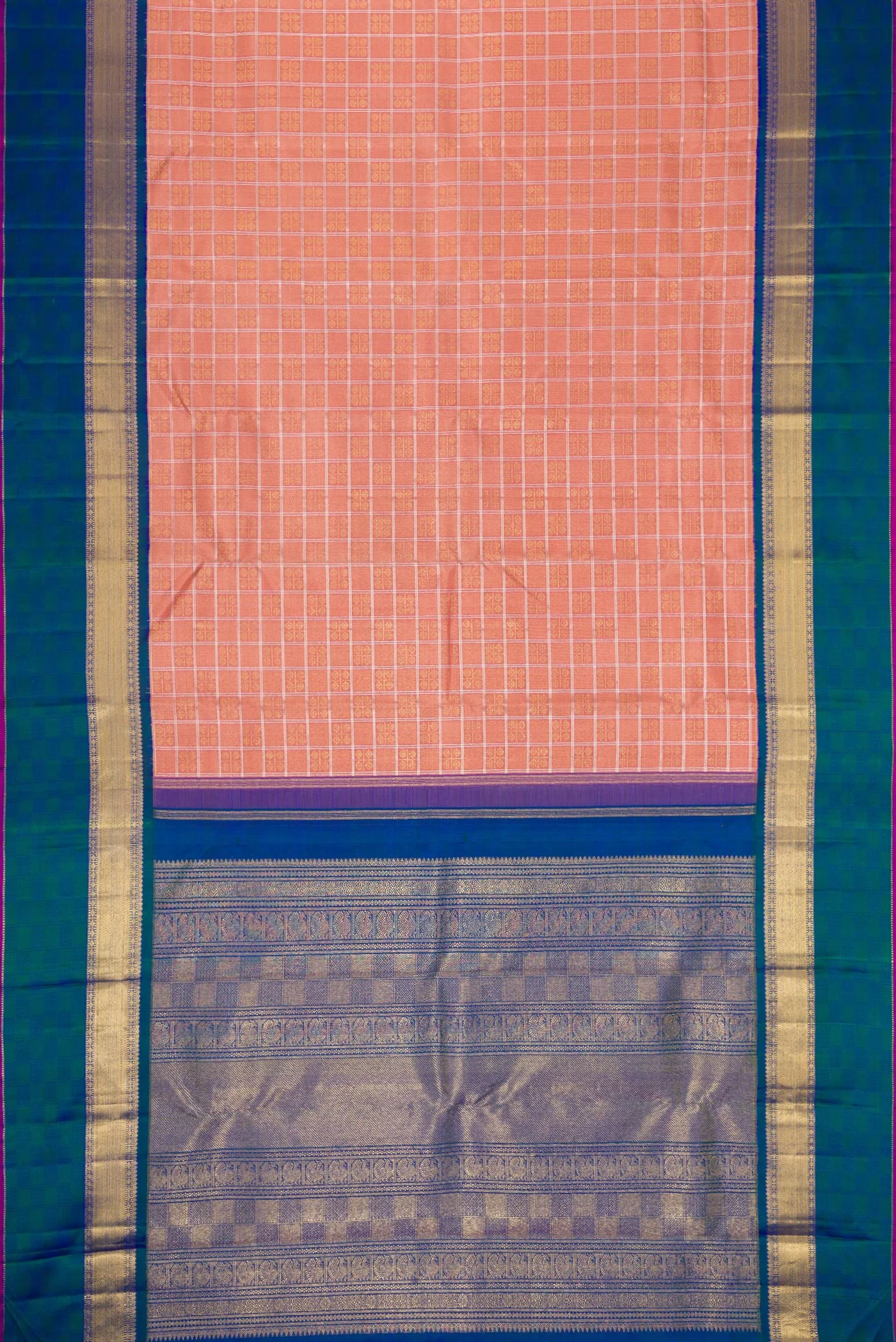Pure Silk Pure Zari Rose Gold Kanjivaram Saree - Image 6