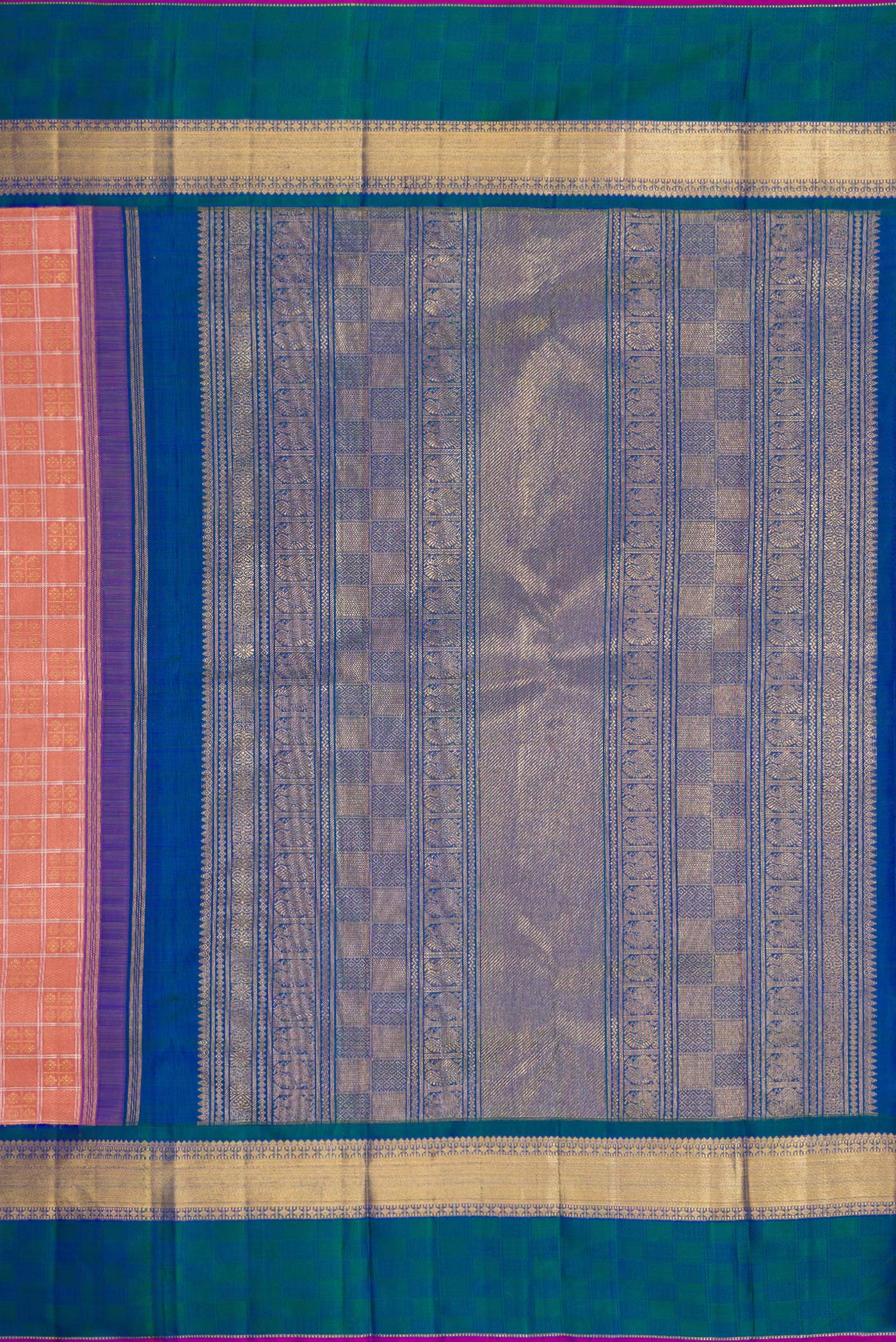 Pure Silk Pure Zari Rose Gold Kanjivaram Saree - Image 7