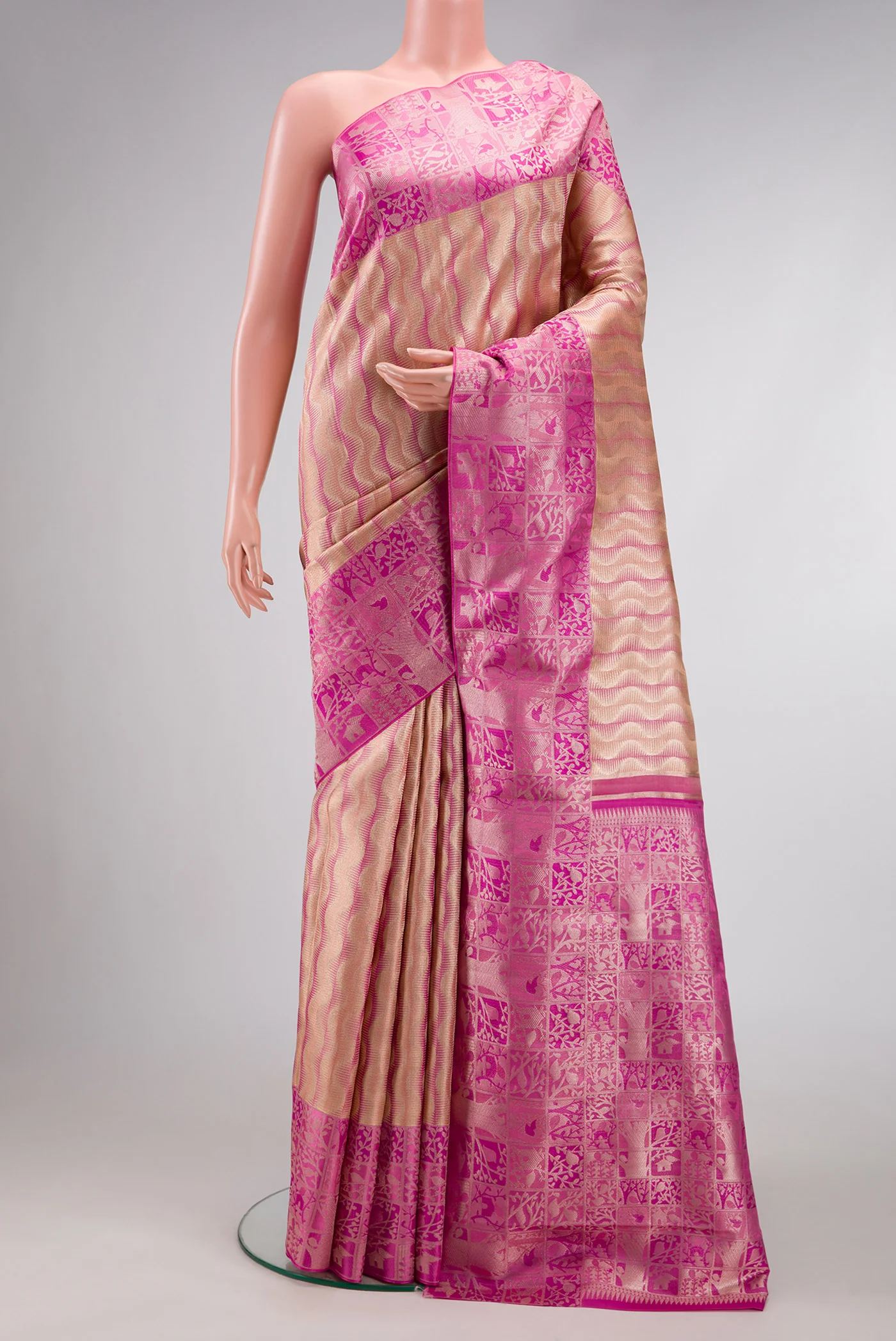 Rose Gold Kanjivaram Tissue Silk Saree