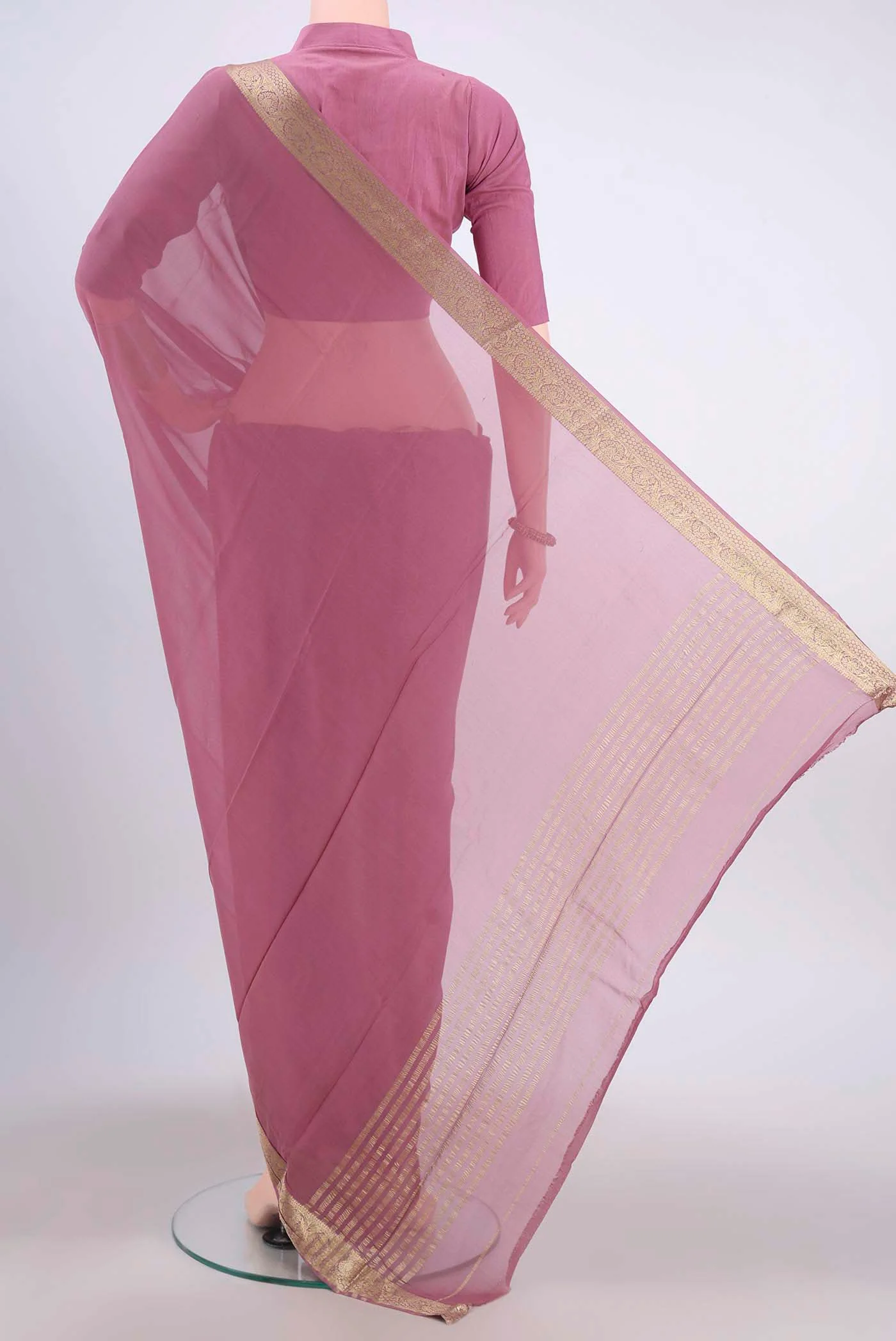 Light Magenta Mysore Georgette Saree - Image 3