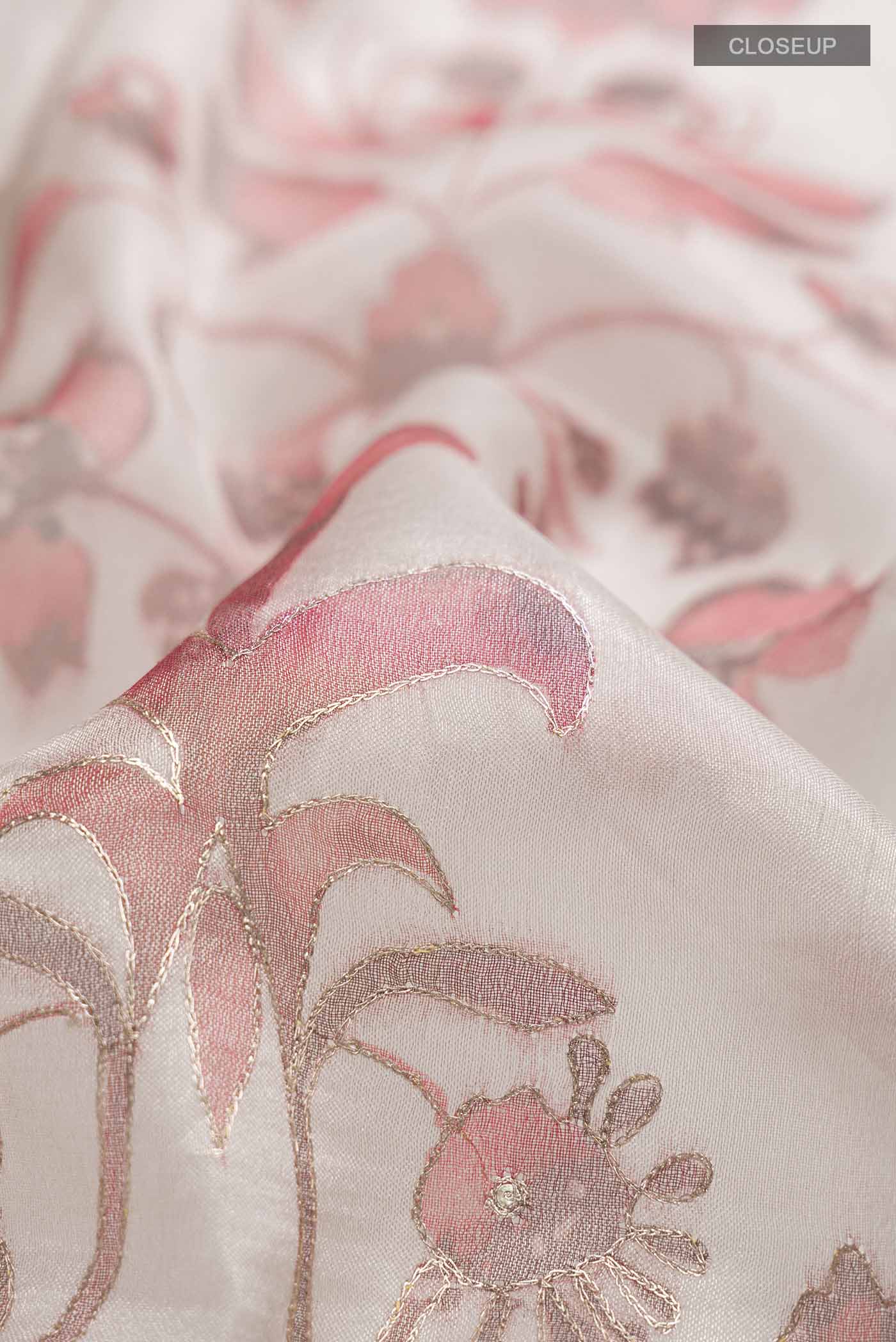 Rose Gold Organza Silk Saree - Image 2