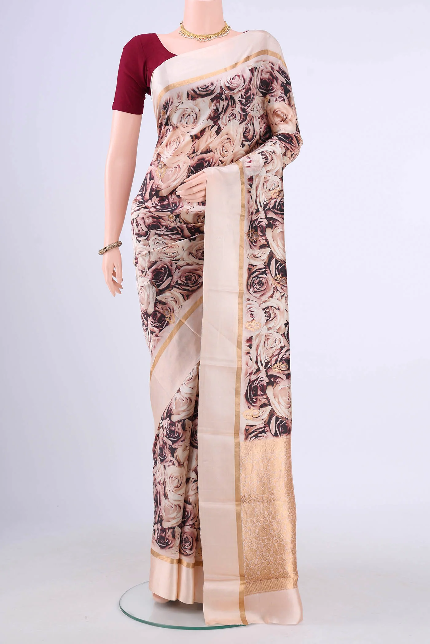 Rose Gold Printed Silk Saree