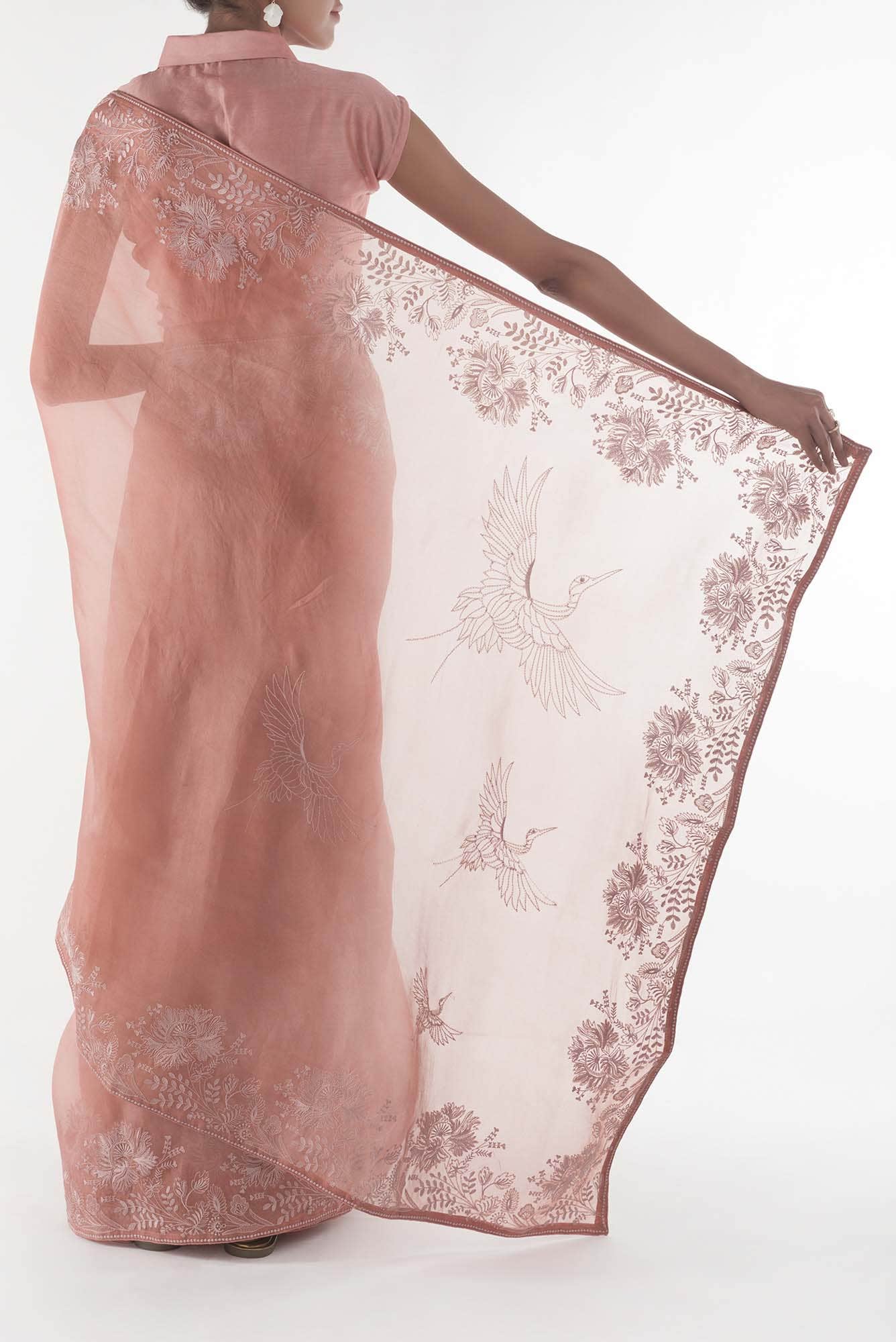 Asteracea Rose Gold floral design saree from Embroidered Romance Collection by Nalli - Image 5