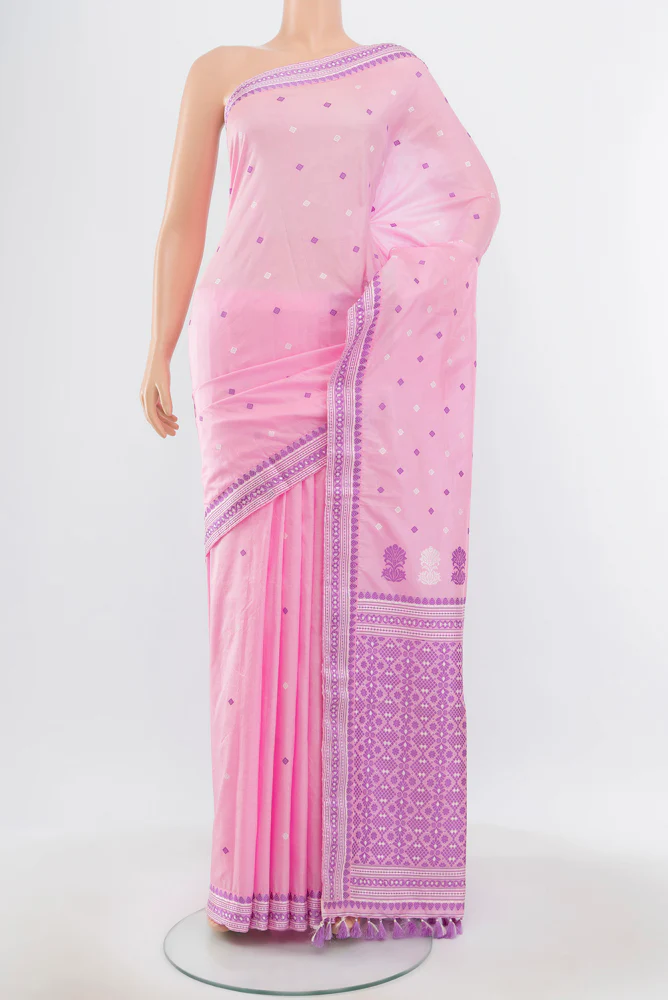 Rose pink Assam Silk Saree