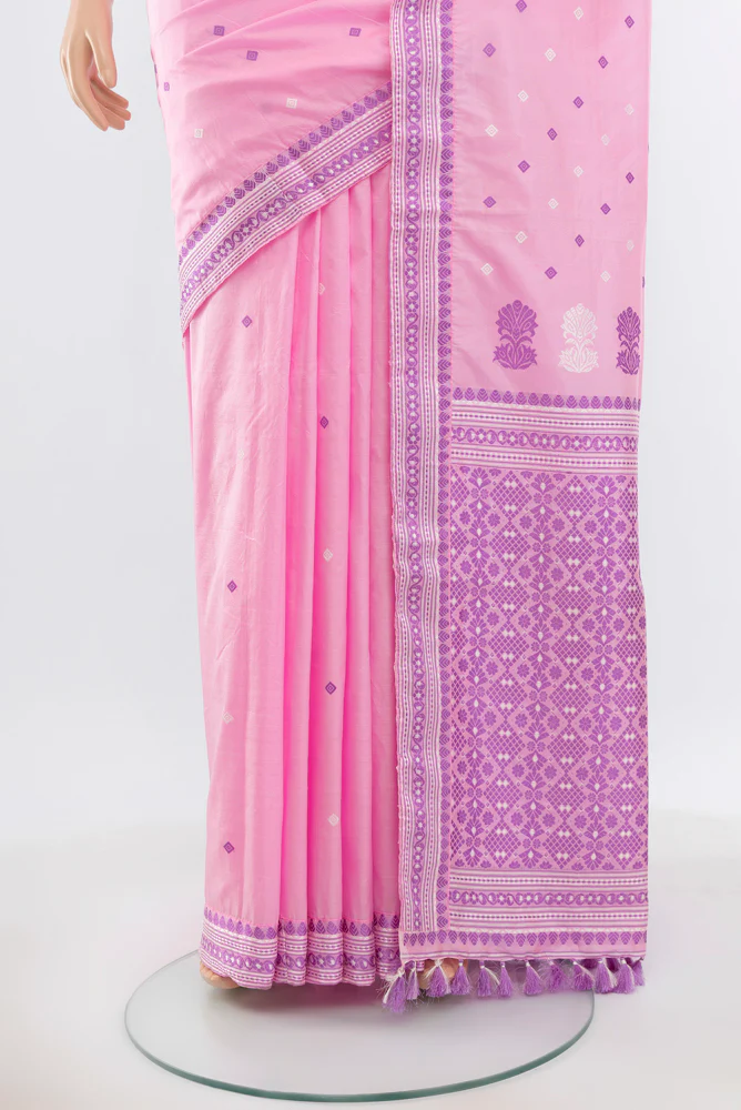 Rose pink Assam Silk Saree - Image 3