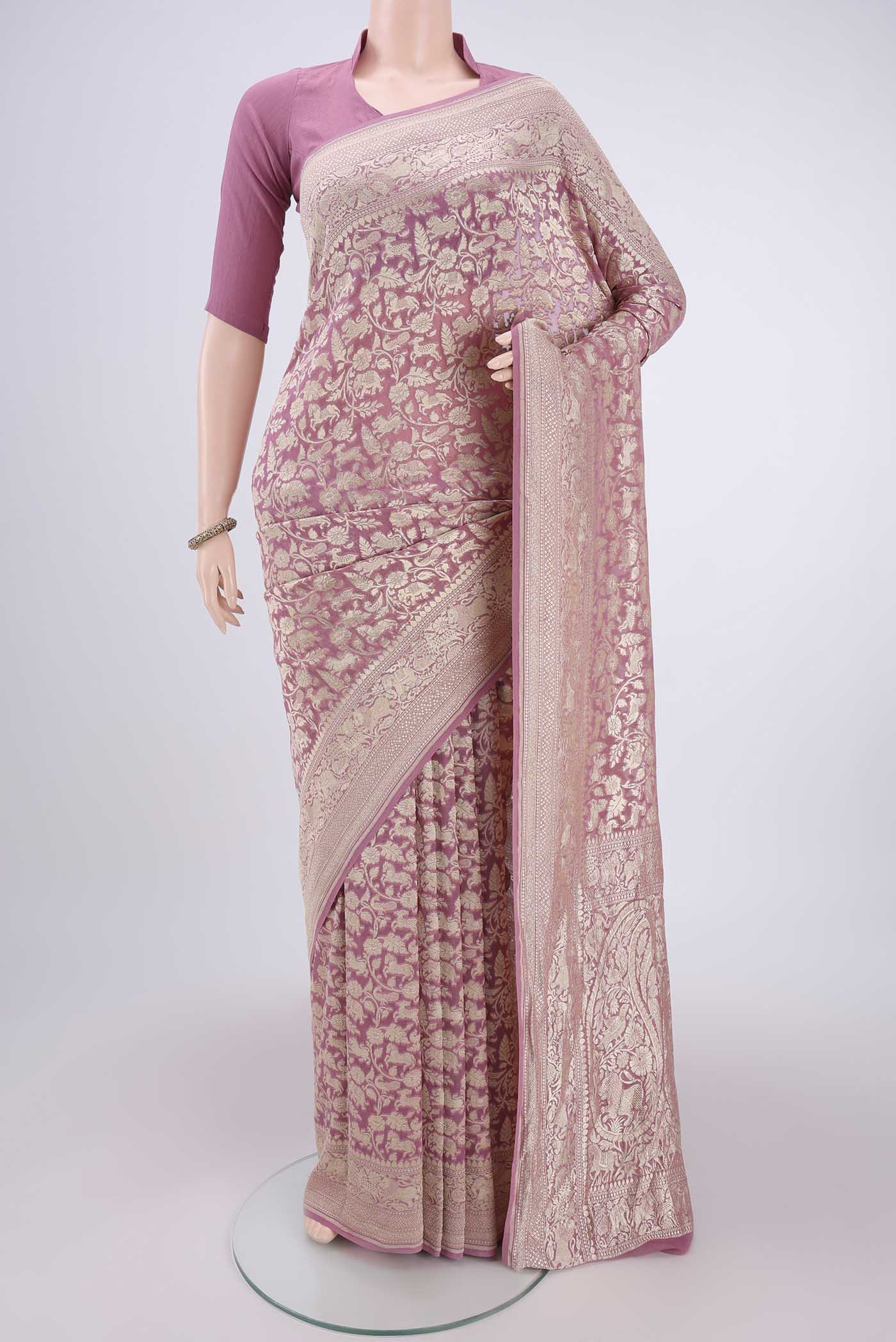 Rose pink Banarasi Georgette Saree