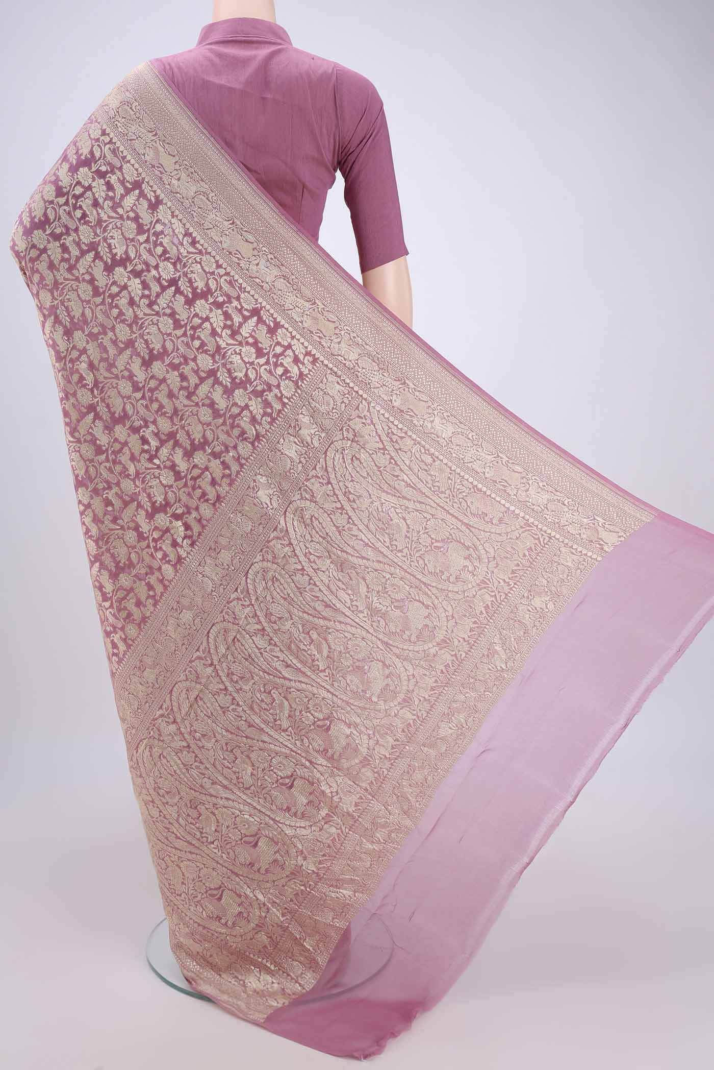 Rose pink Banarasi Georgette Saree - Image 3