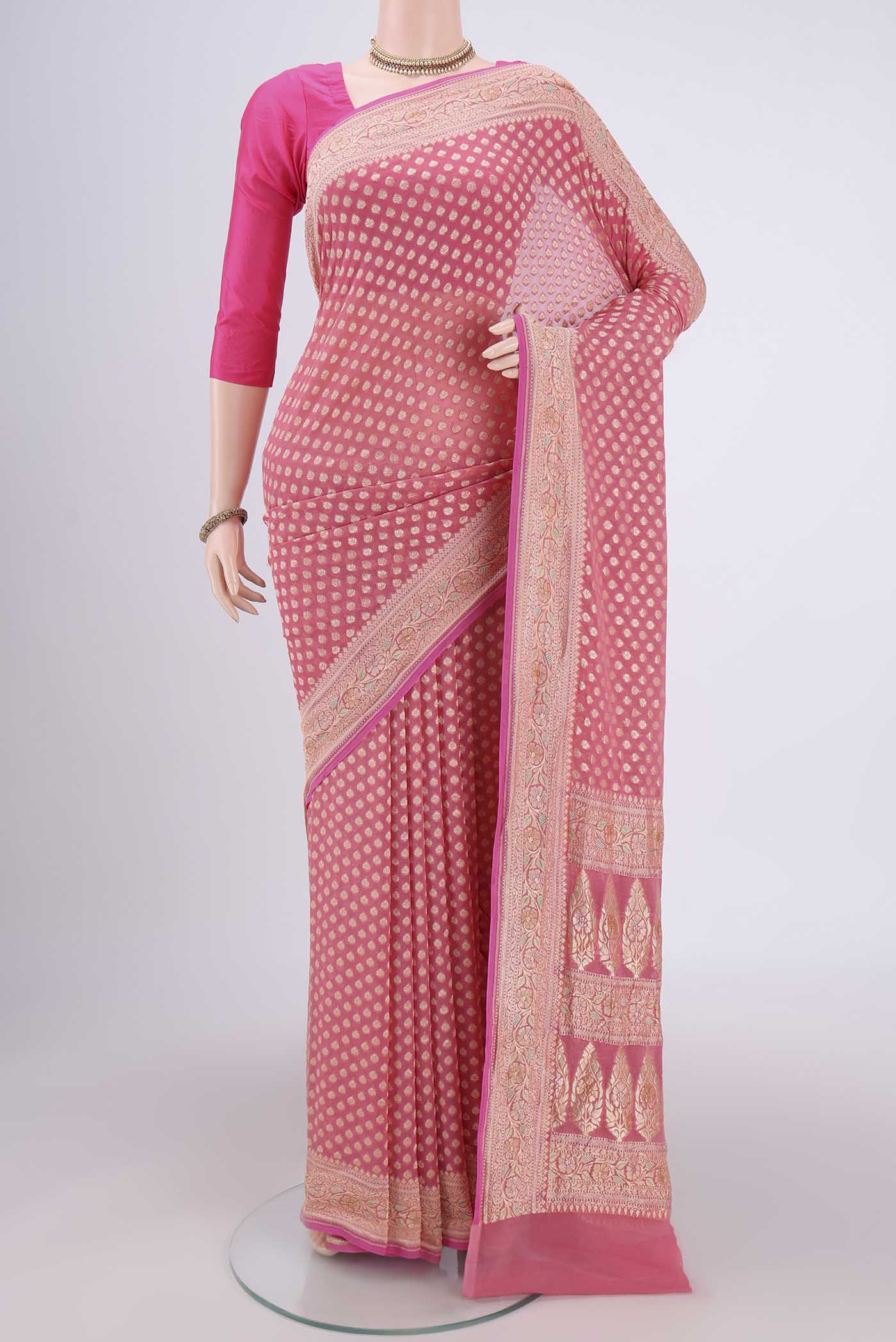 Rose pink Banarasi Georgette Saree