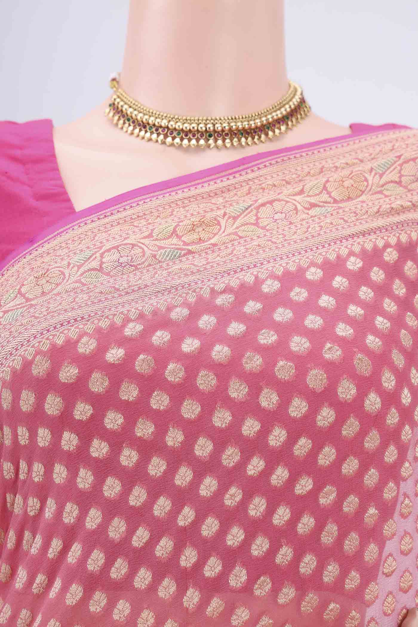 Rose pink Banarasi Georgette Saree - Image 2