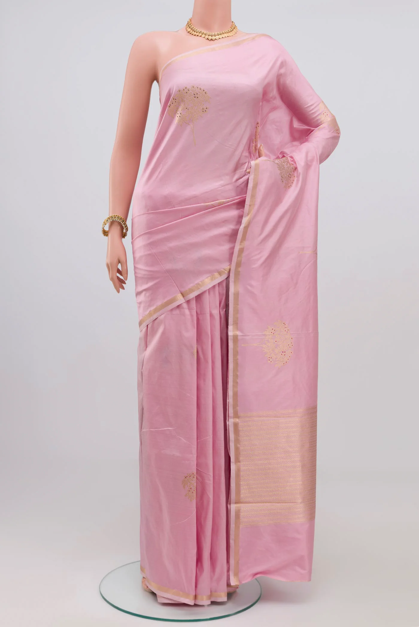 Rose pink Banarasi Katan Silk Saree