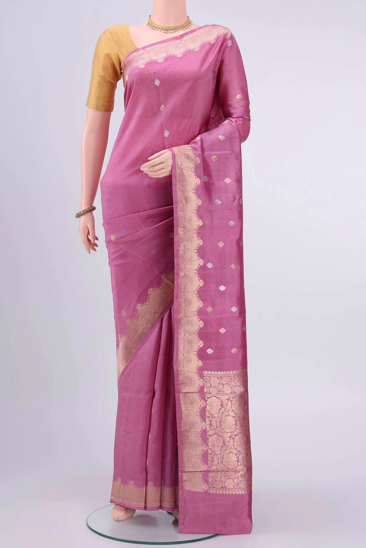 Rose pink Banarasi Katan Silk Saree