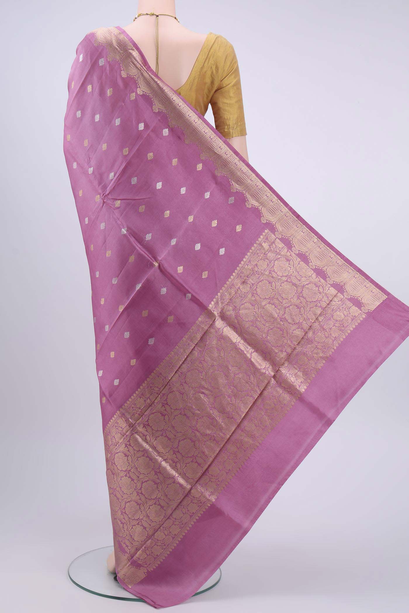 Rose pink Banarasi Katan Silk Saree - Image 3
