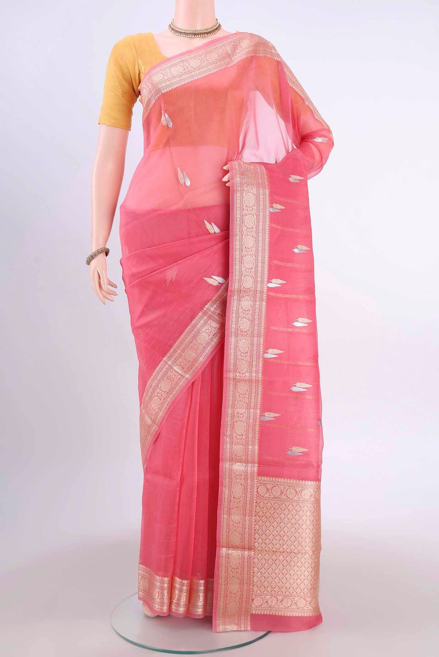 Rose pink Organza Silk Saree
