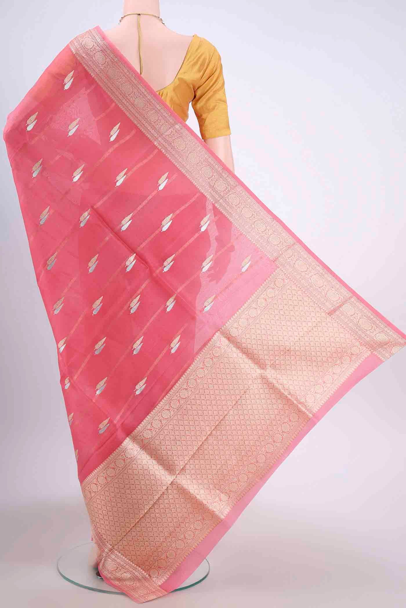 Rose pink Organza Silk Saree - Image 3