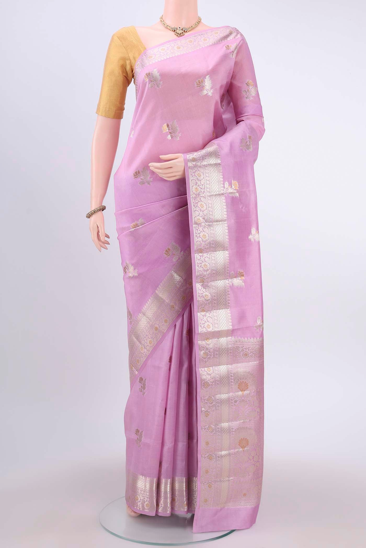 Rose pink Banarasi Raw Silk Saree