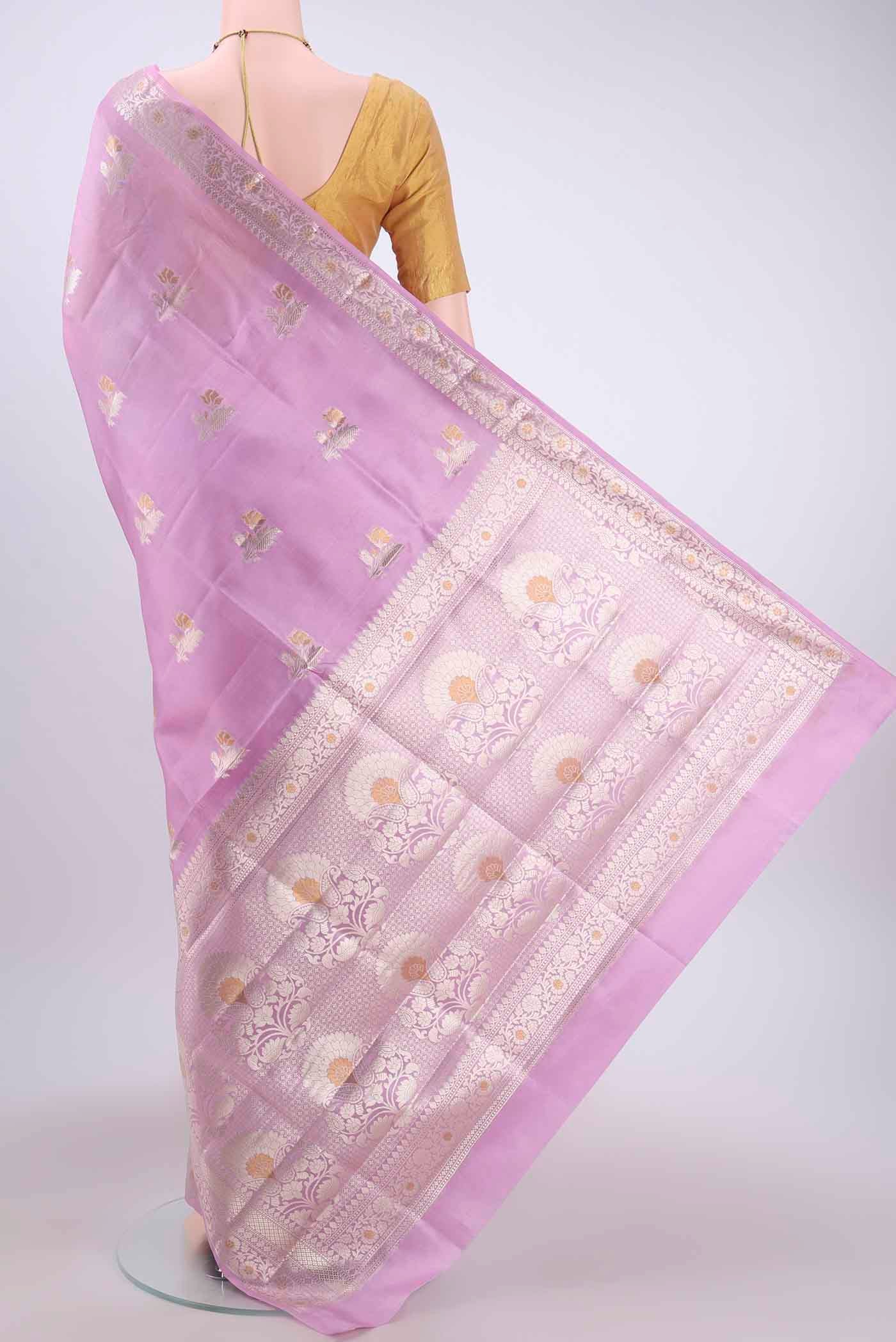Rose pink Banarasi Raw Silk Saree - Image 3